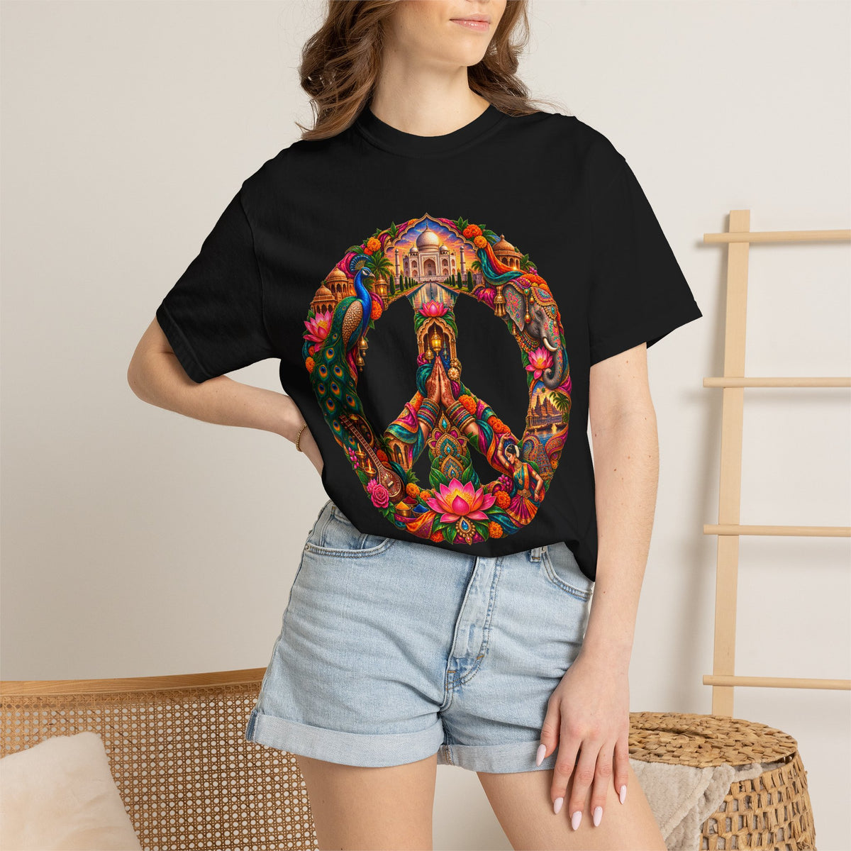 Peace Sign Floral T-Shirt — Colorful Boho Hippie Graphic Tee