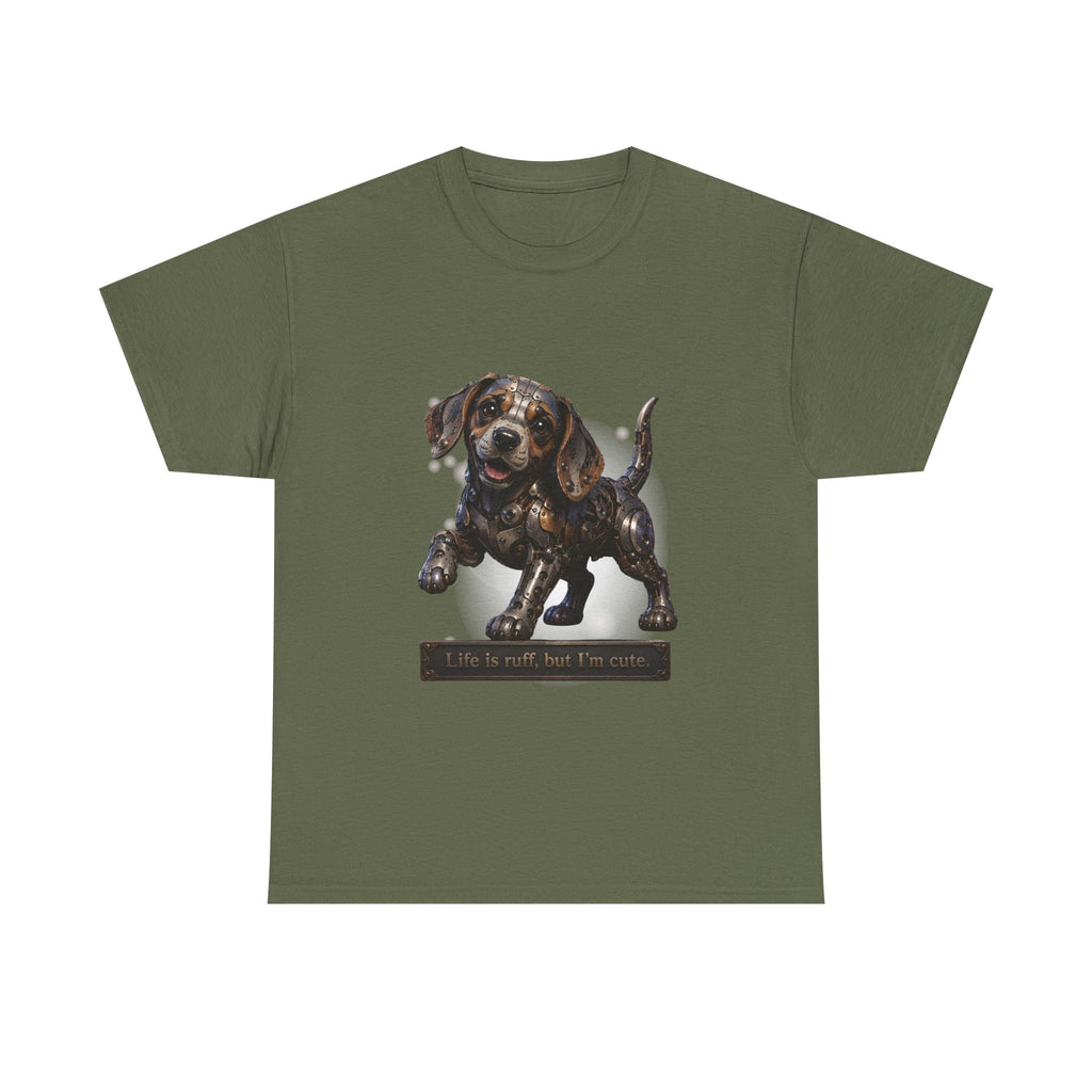 Steampunk Beagle Puppy T-Shirt — "Life is Ruff, but I'm cute." Cute Wiener Dog Tee. Beagle lovers best gift.