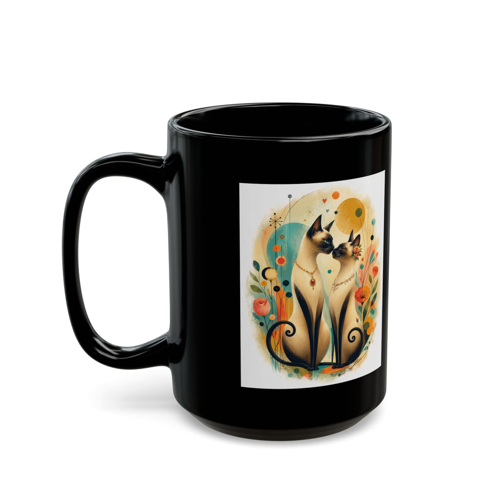 Siamese Cats Floral Black Coffee Mug (11oz/15oz)