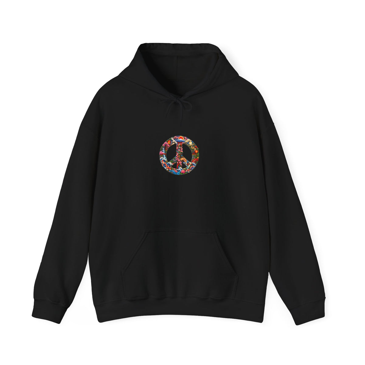Peace Symbol Hoodie – Colorful Floral Hippie Peace Sign Pullover