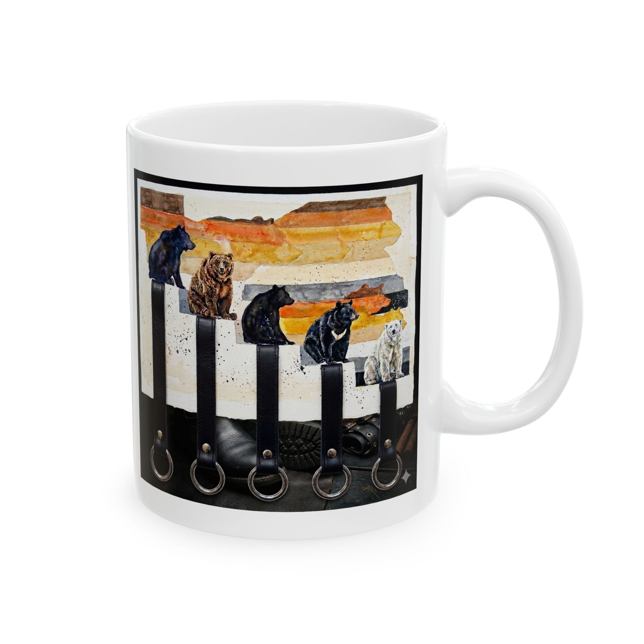 Vintage Western Dogs Ceramic Mug – Retro Rodeo Art Coffee Cup (11oz, 15oz) Bear Pride. Leather man pride. Bears in leather.
