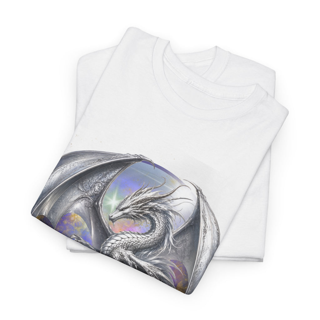 Dragon Circle T-Shirt — Mystic Silver Fantasy Dragon Graphic Tee Silver dragon. Majestic dragon. The best dragon t-shirt.