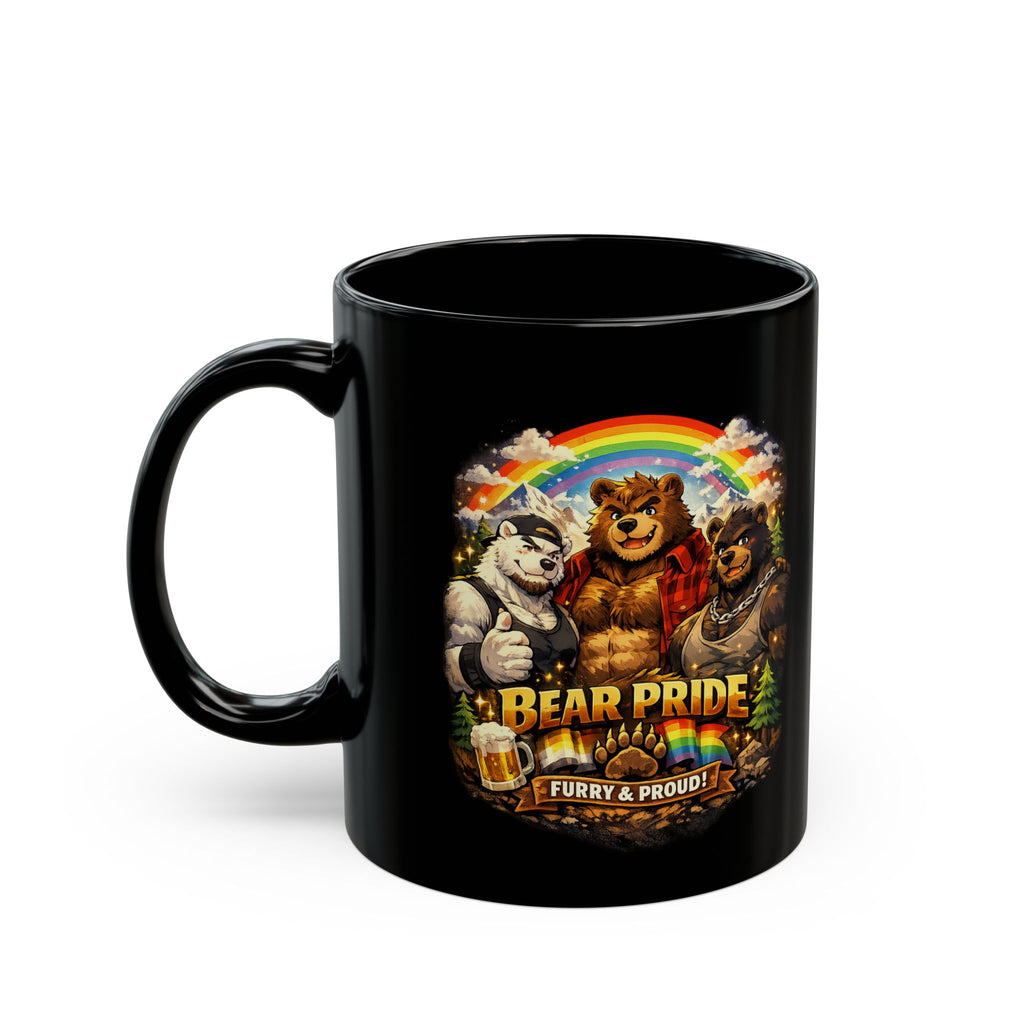 Bear Pride Mug — "Bear Pride: Furry & Proud" Black Coffee Mug (11oz/15oz)