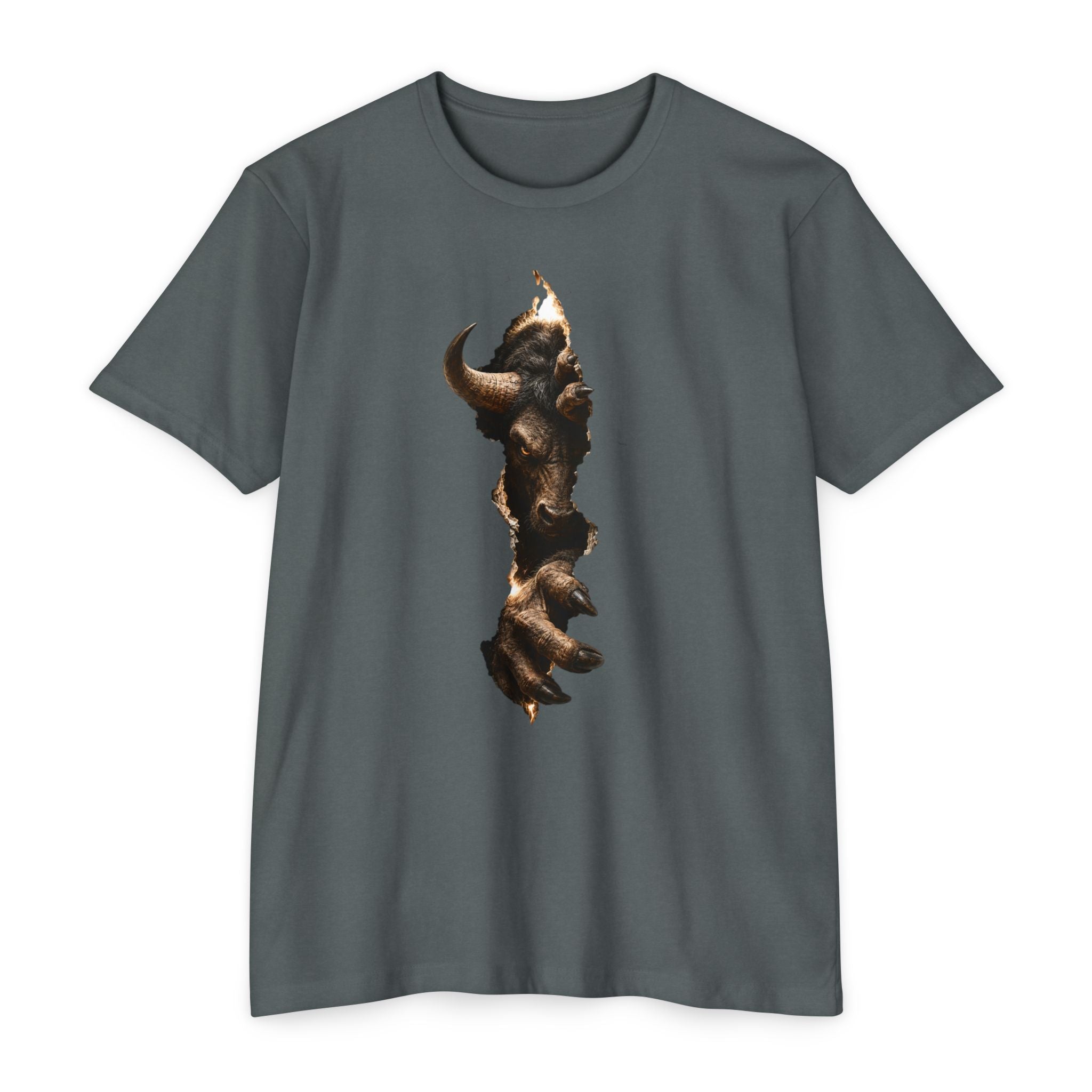 Bison Vertical Print T‑Shirt — Rustic Western Buffalo Graphic Tee. The inner Beast tearing its way out.