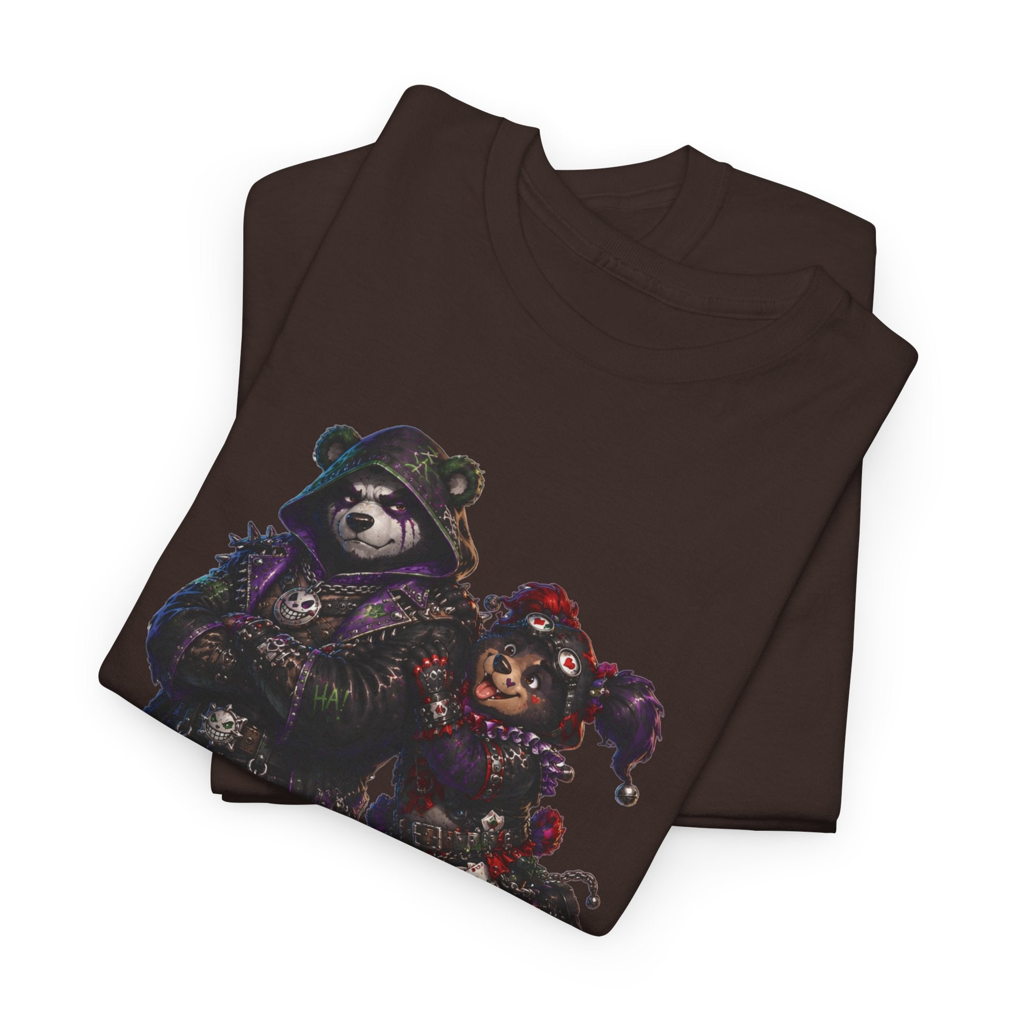 Gothic Bear Duo T-Shirt. Dark Night biker bear mashup tee. Hardly Joking around in Gothic gear.