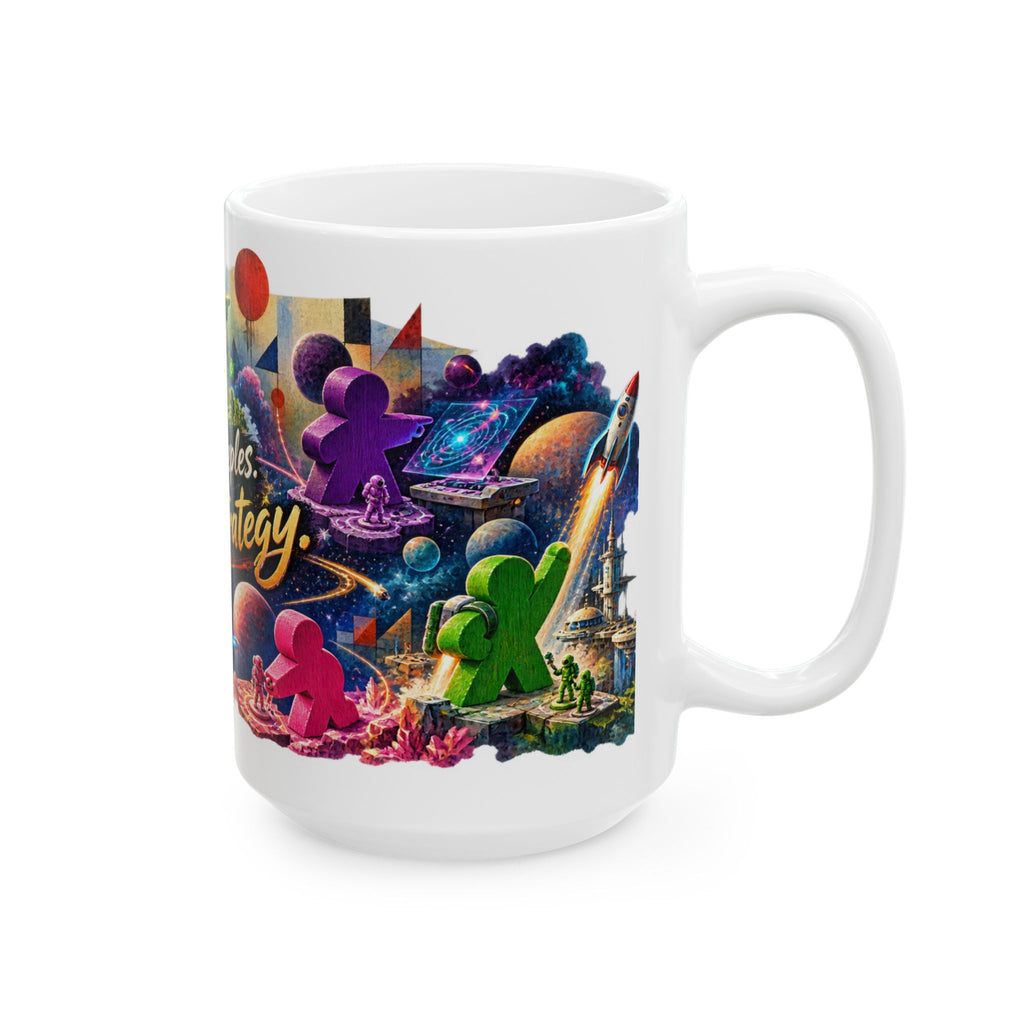 Board Game Mug — “Tiny Meeples, Big Strategy” Ceramic Coffee Mug (11oz & 15oz)