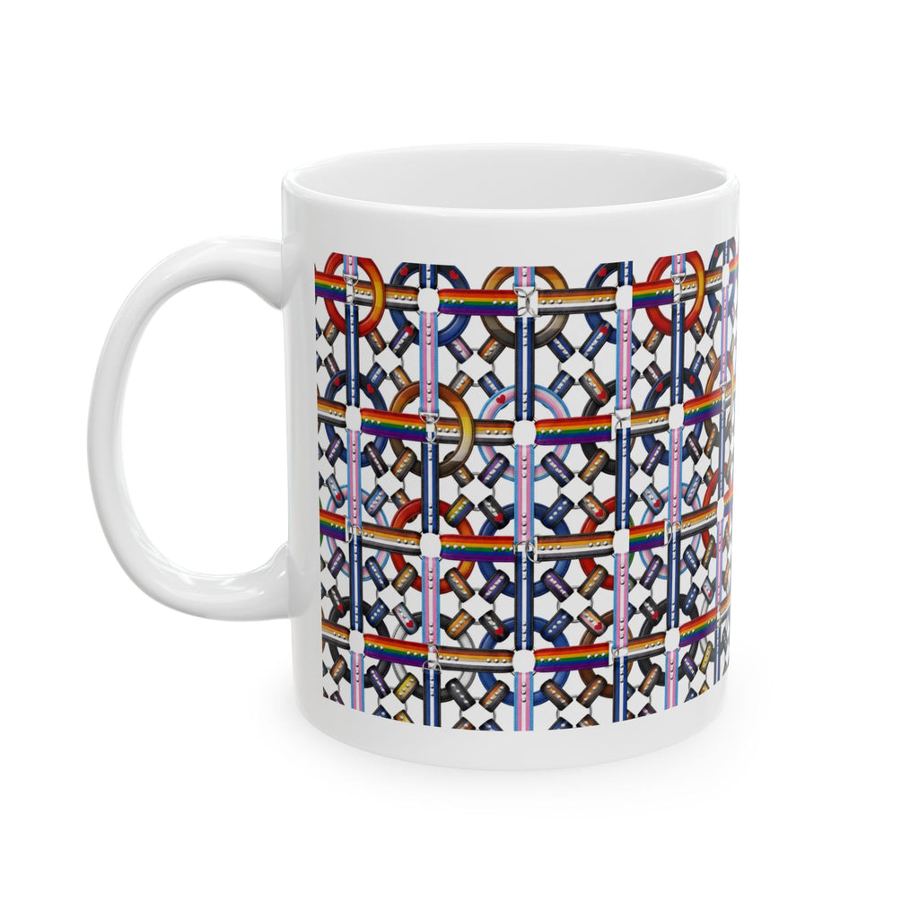 Ceramic Mug — Colorful Geometric Chain Pattern Coffee Cup (11oz/15oz)
