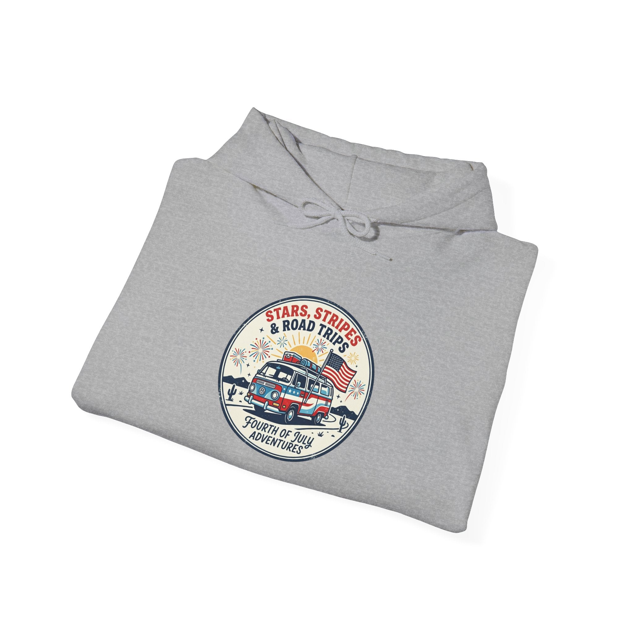 Vintage Stars and Stripes Road Trip Hoodie | Americana, retro red white blue