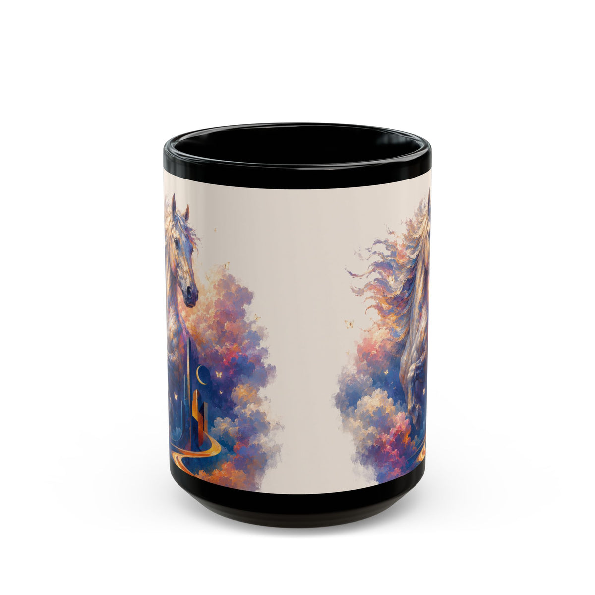 Magical Horse Nightscape Black Mug (11oz & 15oz) — Fantasy Unicorn-Like Horse Coffee Cup
