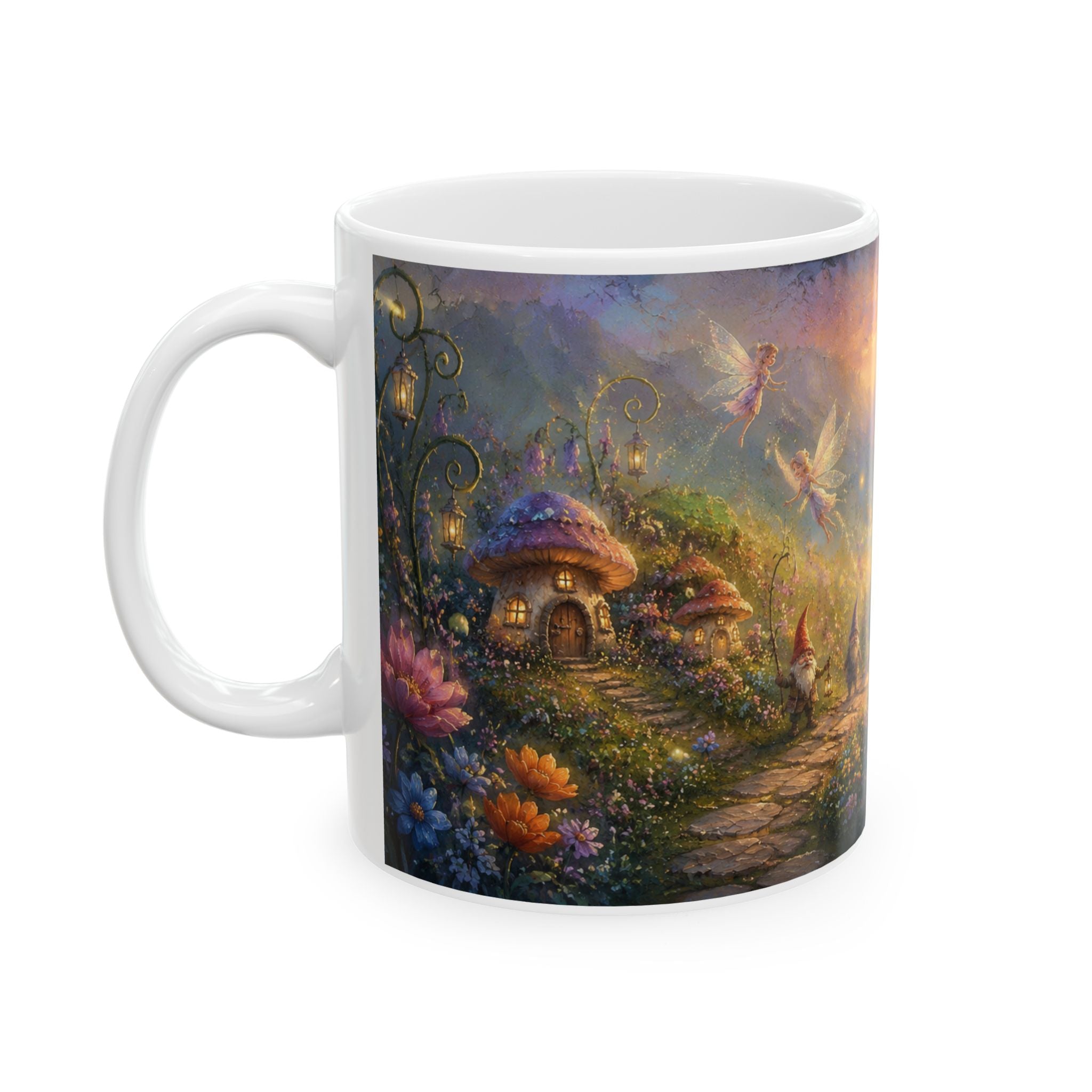 Fantasy Fairyland Ceramic Mug — Enchanted Sunrise Woodland Scene (11oz & 15oz)