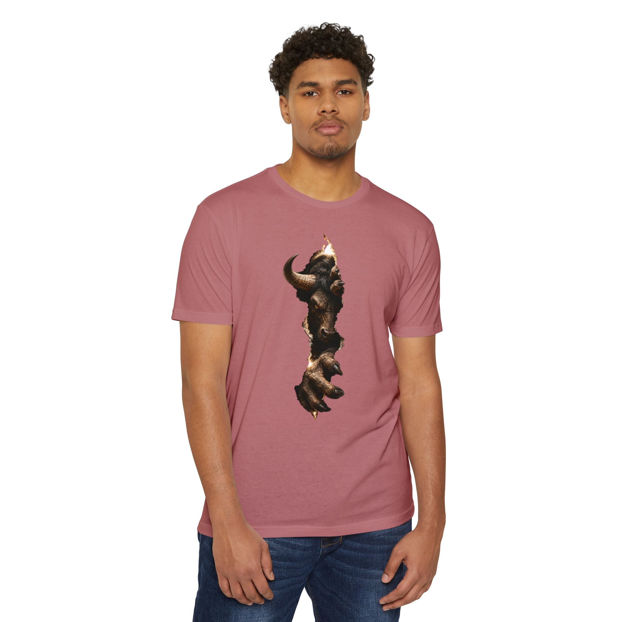 Bison Vertical Print T‑Shirt — Rustic Western Buffalo Graphic Tee. The inner Beast tearing its way out.