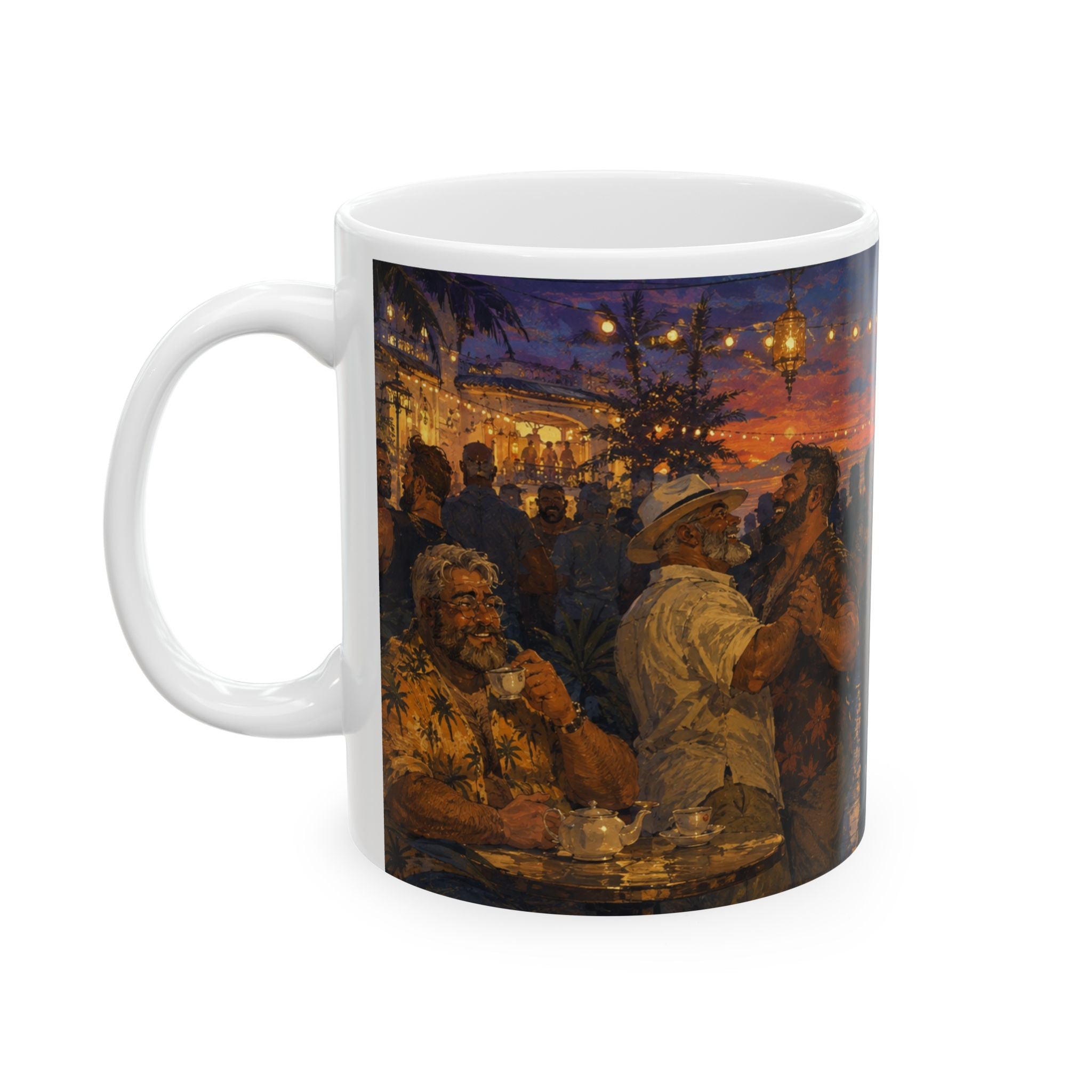Ceramic Mug — Evening Street Festival Art Coffee Cup (11oz, 15oz)Bear Festival in the tropics
