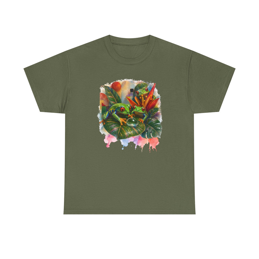 Tropical Leaf Watercolor T-Shirt — Vibrant Botanical Tee. Tree Frog tee