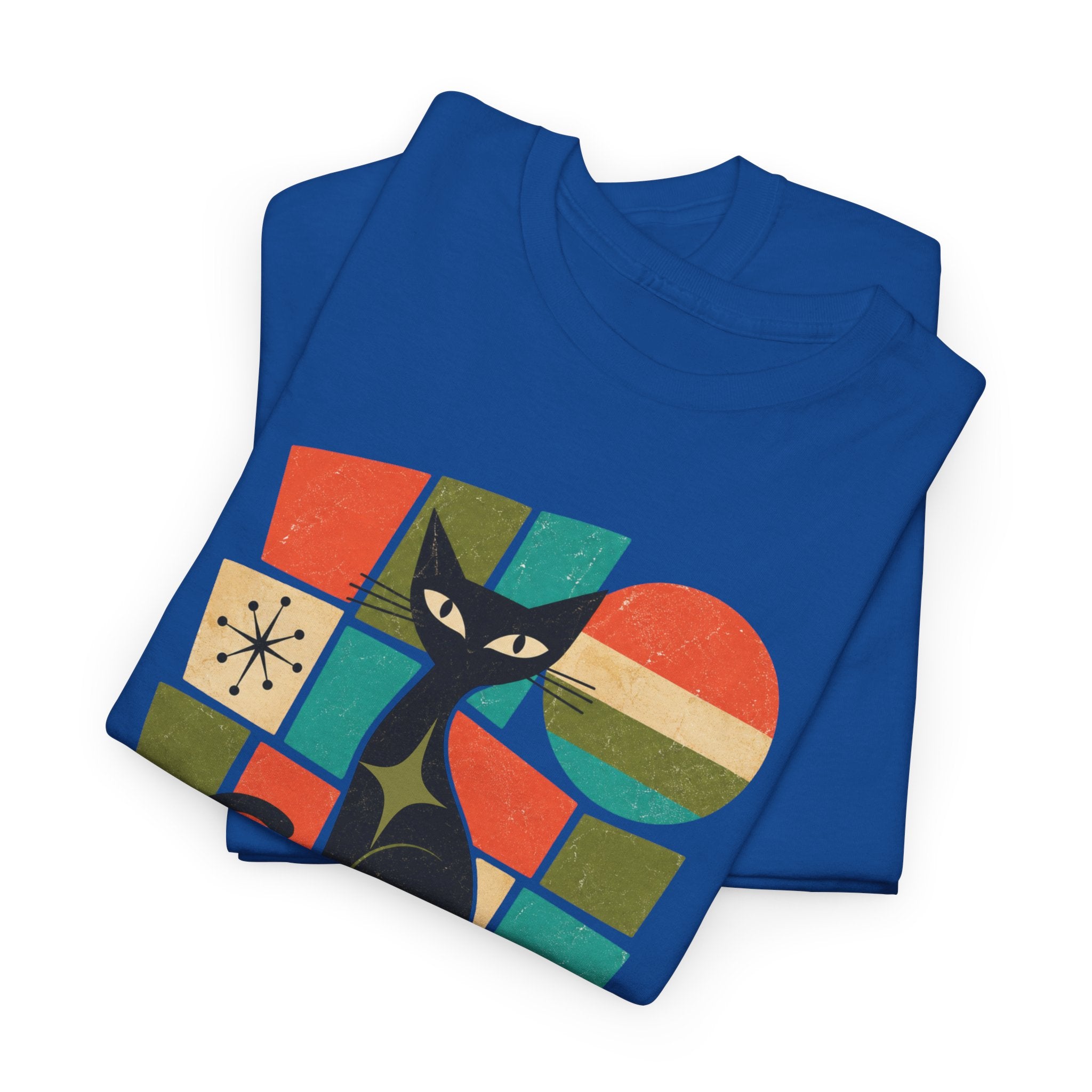 Stay Pawsitive Cat T-Shirt — Retro Graphic Tee for Cat Lovers. Tangentsies Mod Cat t-shirt