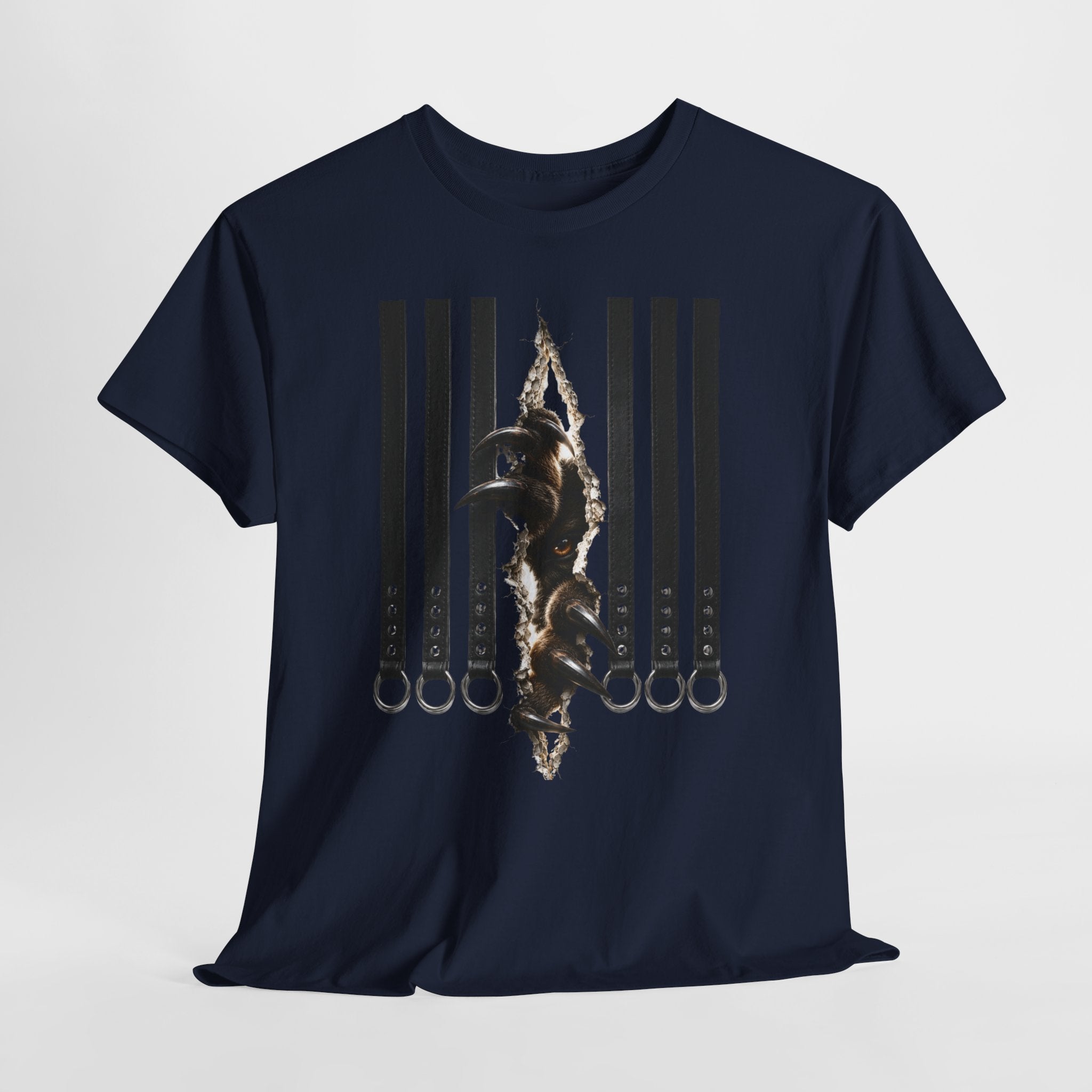 Graphic Tee — Leather straps with rings. Beast tearing out of the chest. Unleashing the wild beast inside