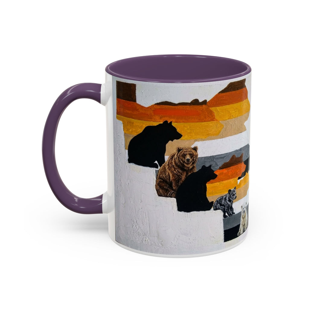Bear Silhouette Accent Coffee Mug — Sunset Mountain Wildlife Design (11/15oz) Bear Pride. Leather man pride. Bears in leather.