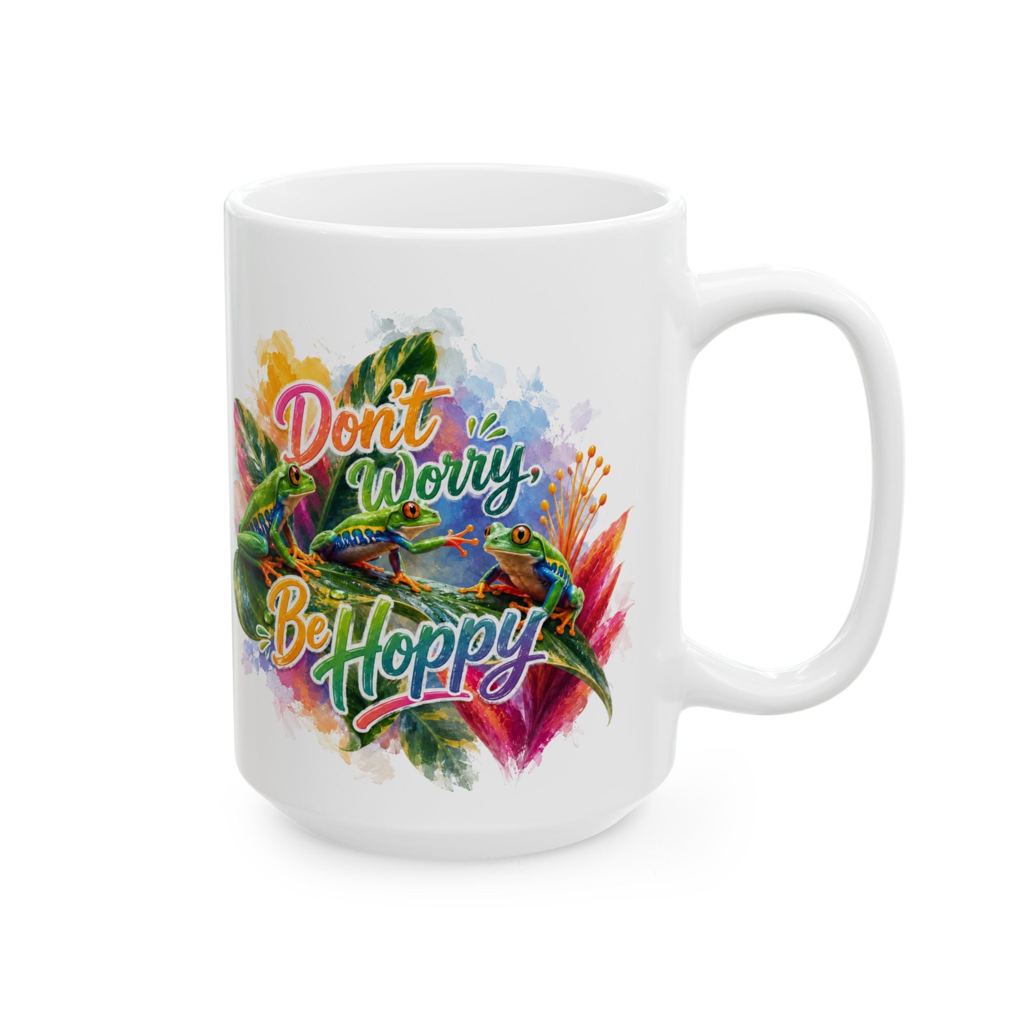 Happy Frog Ceramic Mug — Colorful Watercolor Frog Coffee Cup (11oz & 15oz)