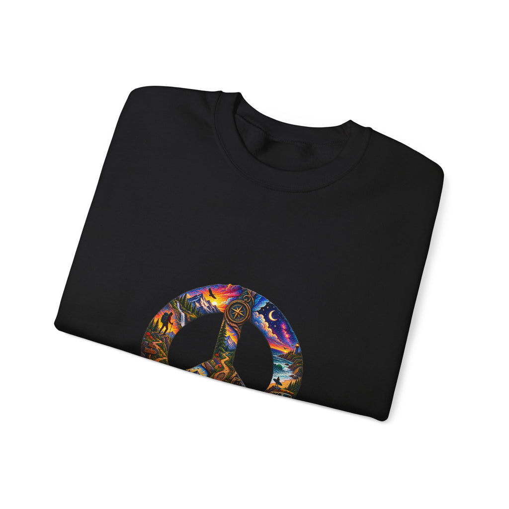 Peace Sign Crewneck Sweatshirt — Colorful Tie-Dye Peace Symbol Pullover