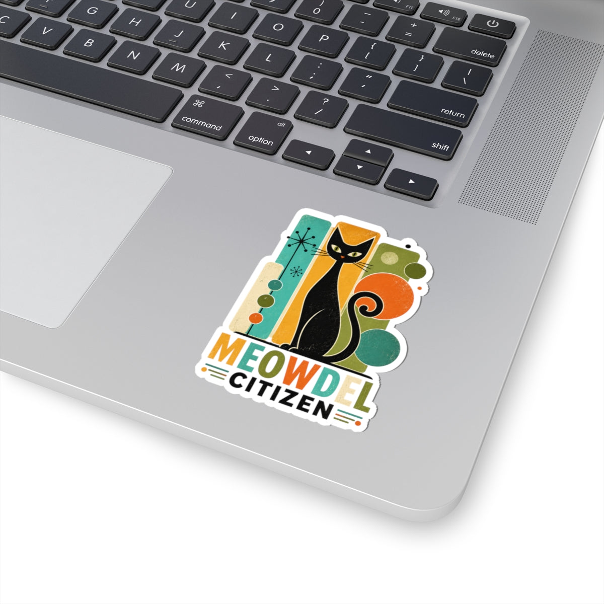 Retro Black Cat Sticker — "Meowdel Citizen" Kiss-Cut Decal