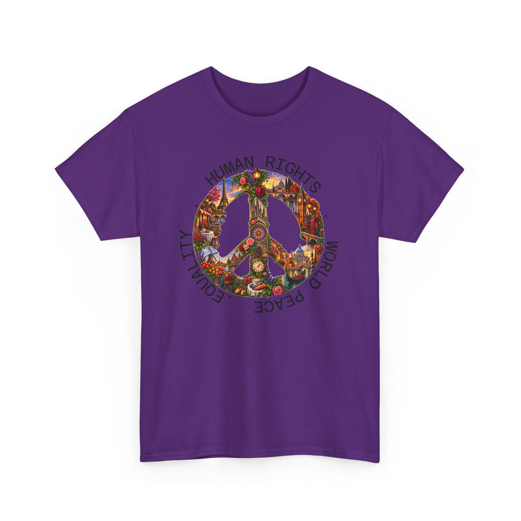 Peace Flower Graphic Tee — "World Peace • Human Rights • Equality" Cotton T‑Shirt