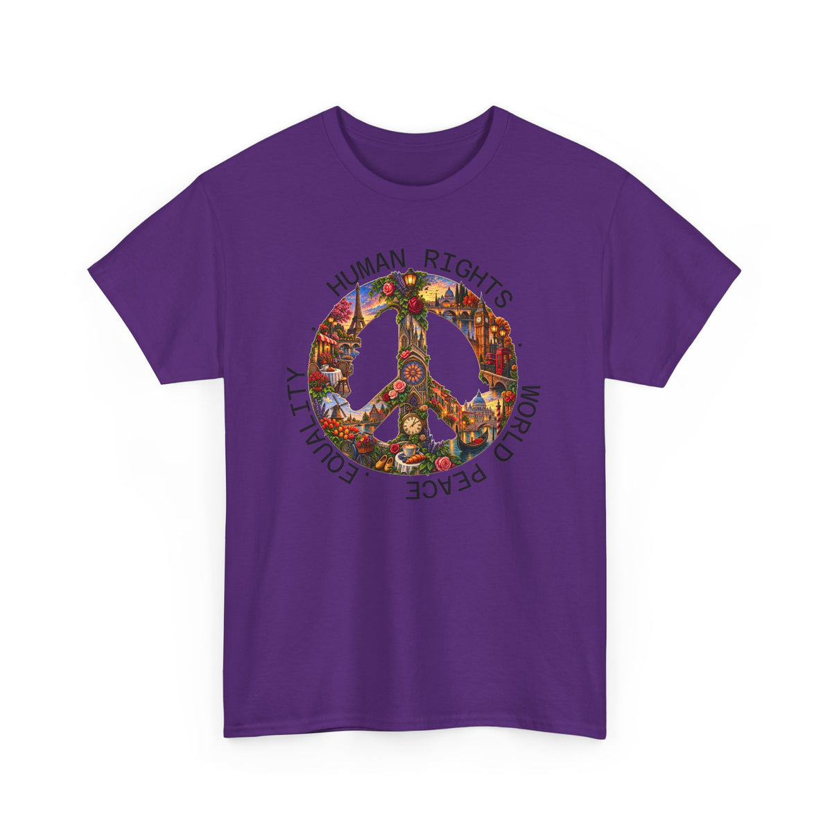 Peace Flower Graphic Tee — "World Peace • Human Rights • Equality" Cotton T‑Shirt