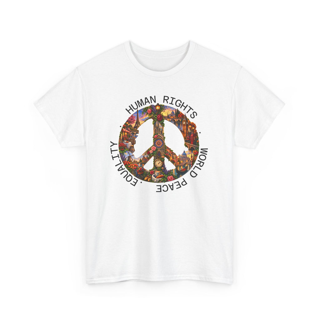 Peace Flower Graphic Tee — "World Peace • Human Rights • Equality" Cotton T‑Shirt