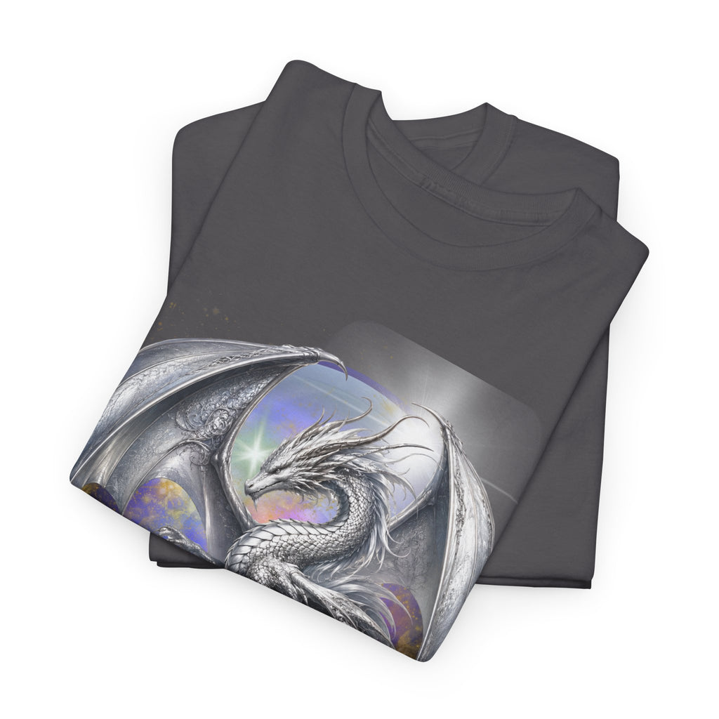 Dragon Circle T-Shirt — Mystic Silver Fantasy Dragon Graphic Tee Silver dragon. Majestic dragon. The best dragon t-shirt.