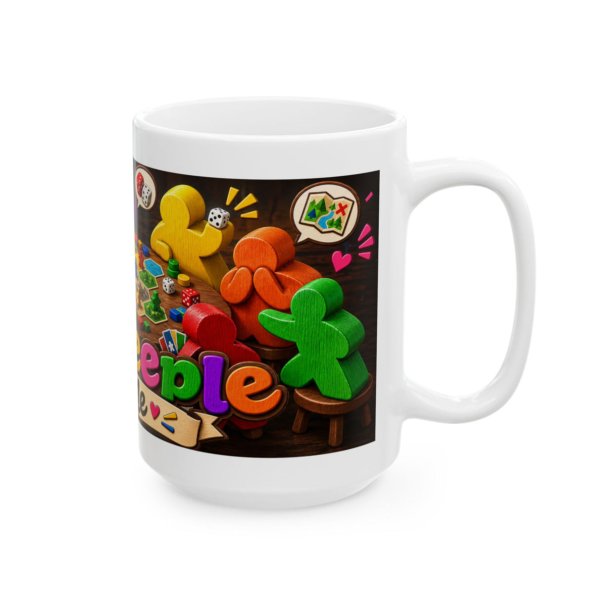 Talk Meep to Me Ceramic Mug — Colorful Board Game Meeples Coffee Cup (11oz/15oz)