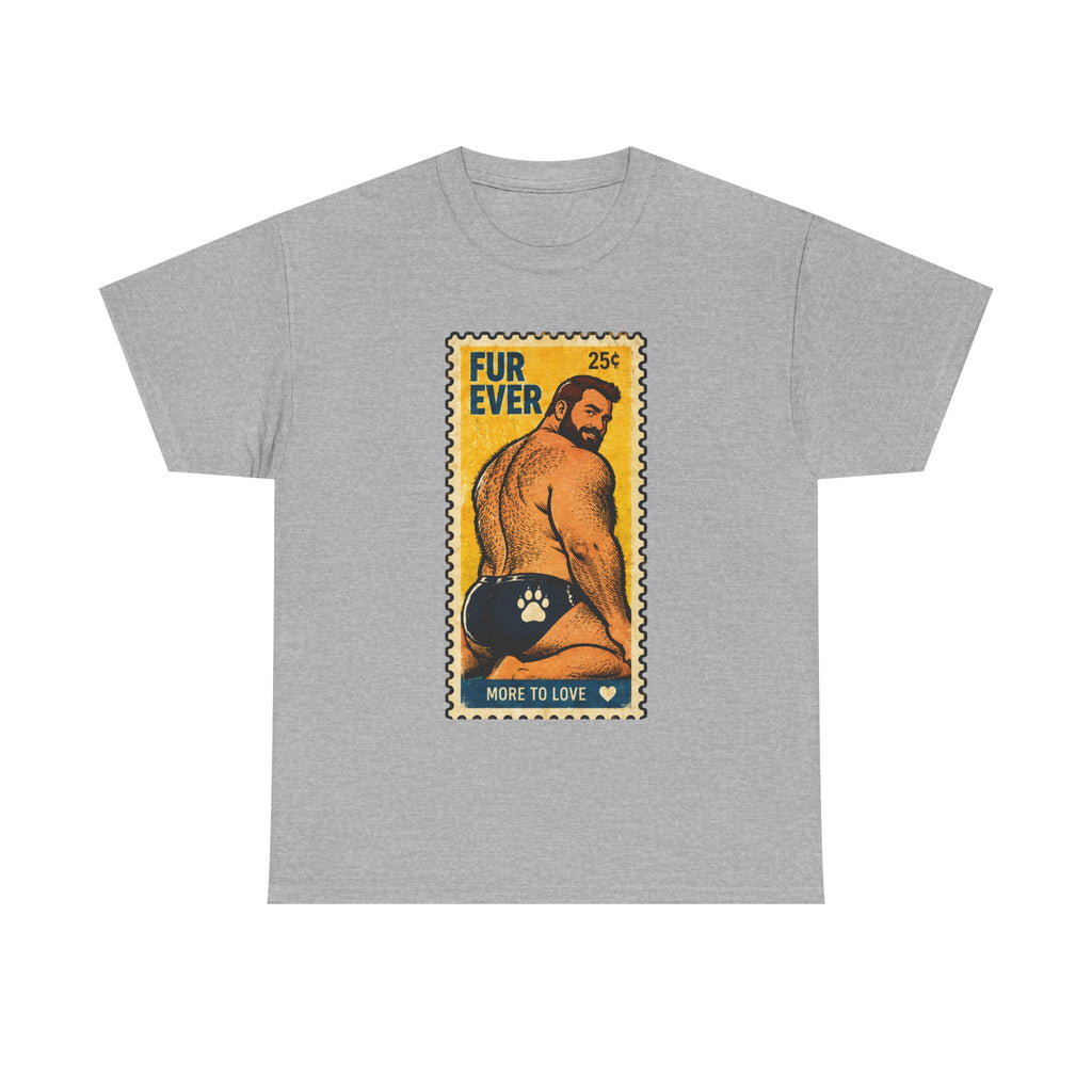 Gay Bear Shirt – Vintage Bear Pride Pin-Up T-Shirt, Retro Postage Stamp Art, LGBTQ Bear Culture Tee, Fur Ever