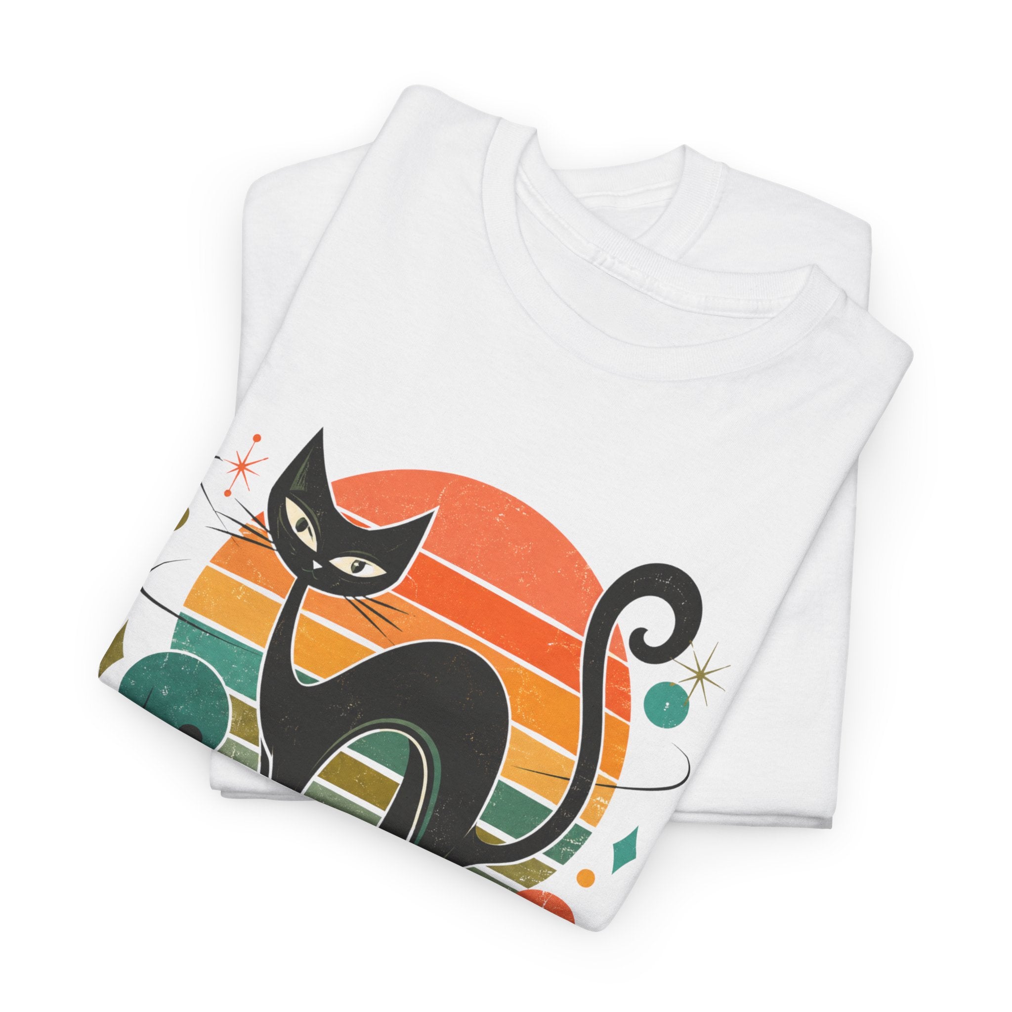You Had Me At Meow Tee — Retro Cat Graphic T-Shirt. Tangentsies Cat in Retro Mod