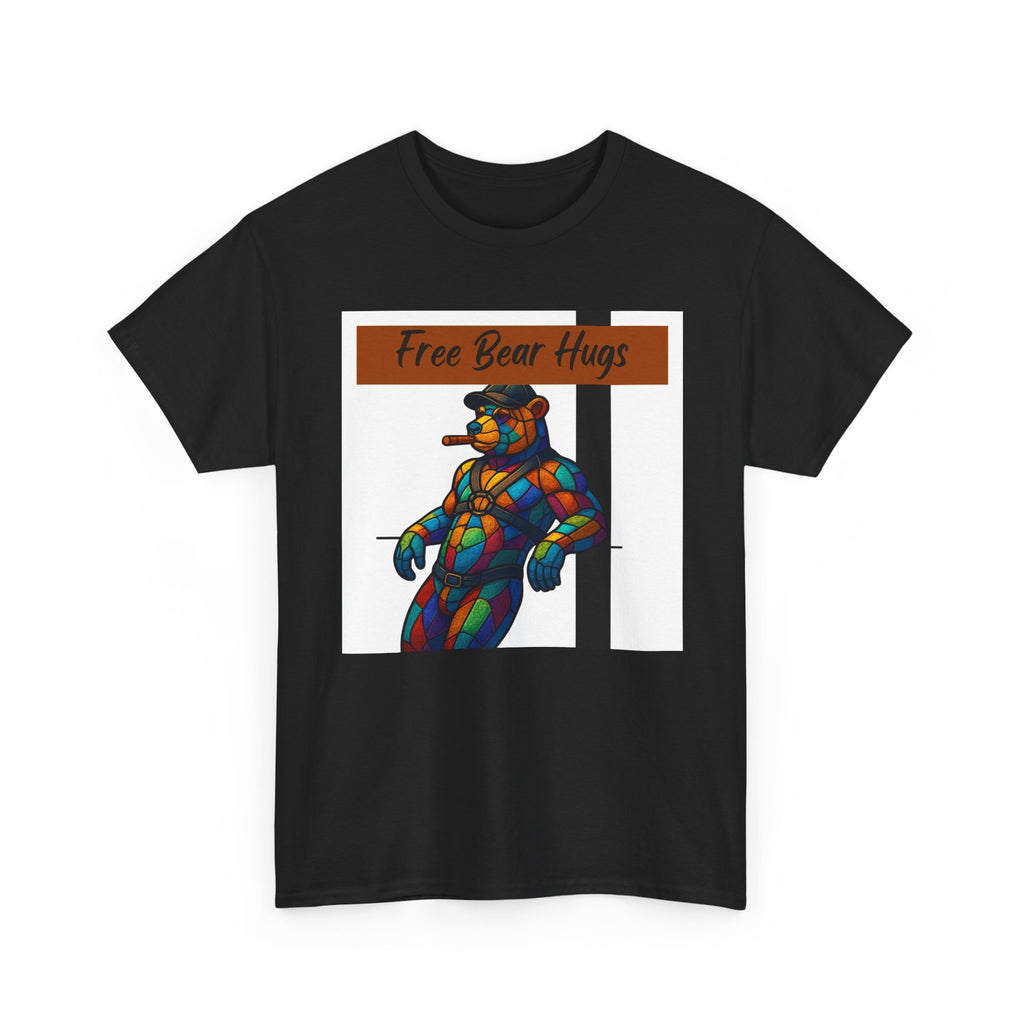 Butch Daddy Bear Cigar Tee — "Free Bear Hugs" Graphic Shirt Butch man, Daddy Bear. Free Hugs. leather Bear