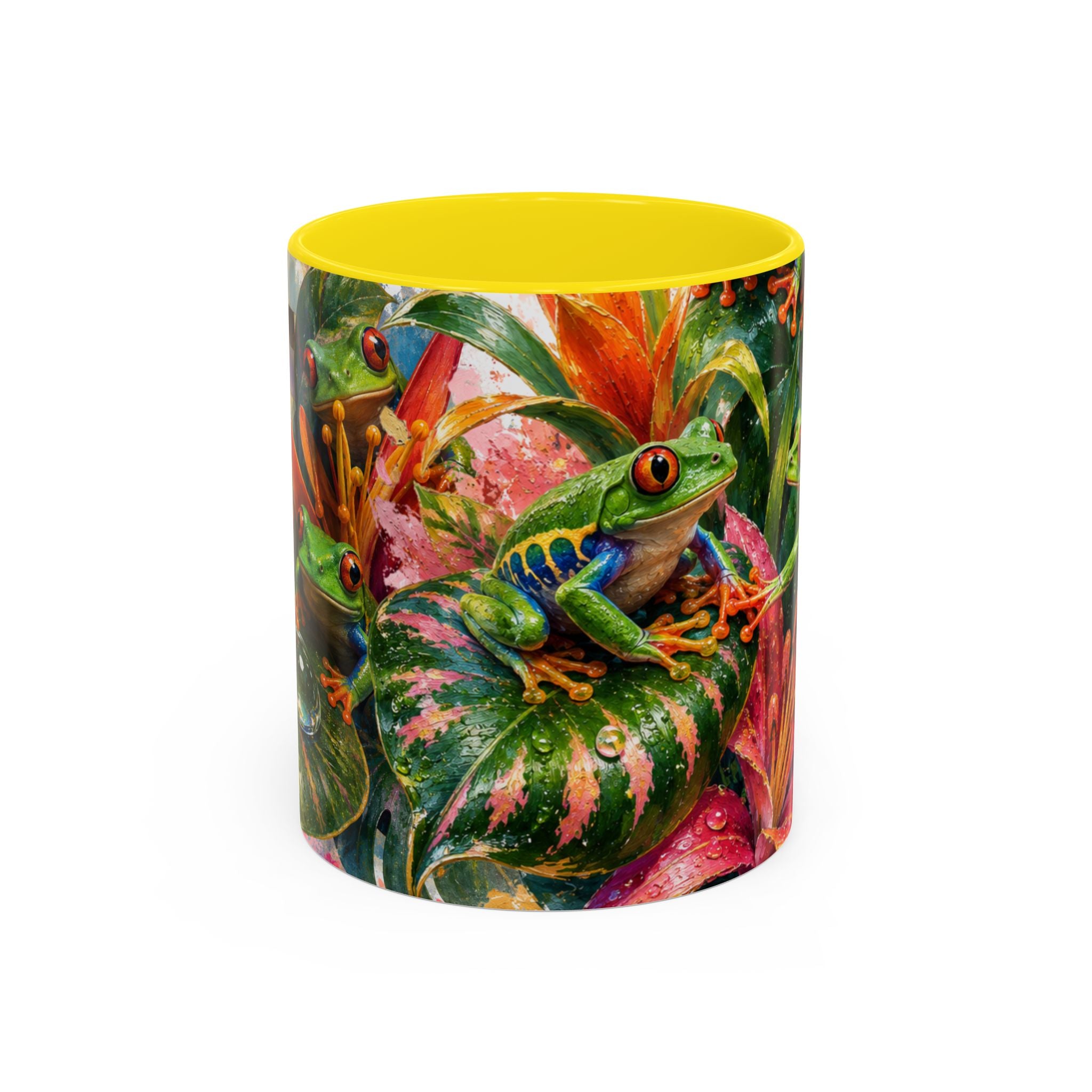 Tropical Tree Frog Coffee Mug — Colorful Rainforest Lily Accent Mug (11/15oz)
