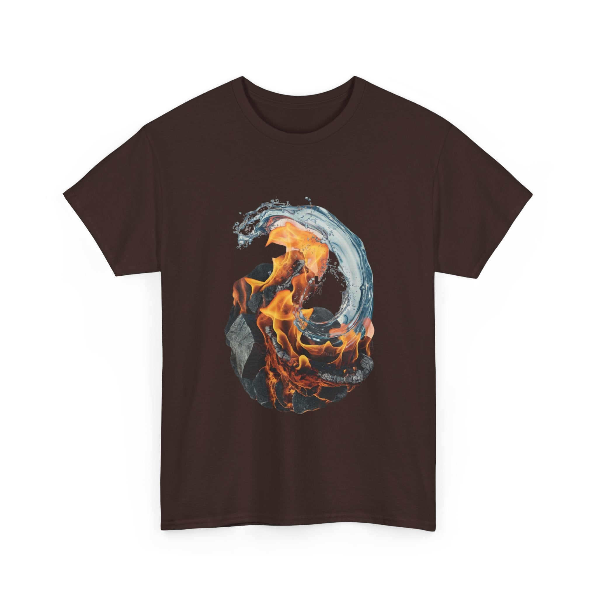 Fire and Water Yin-Yang Graphic Tee — Elemental Flames & Waves T‑Shirt