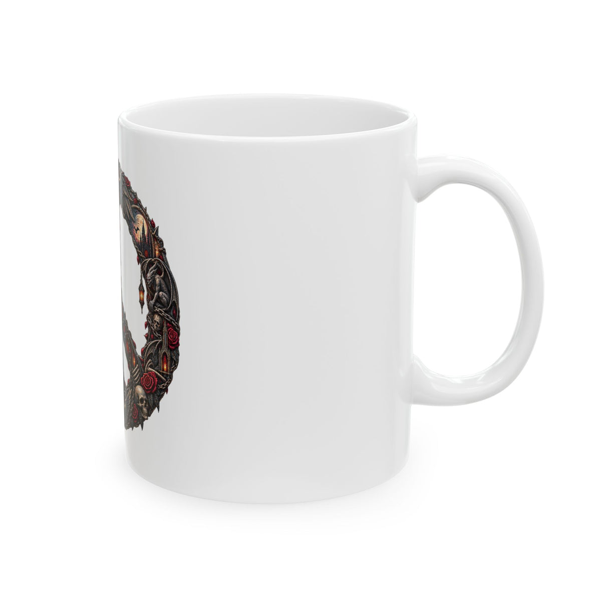 Skull Peace Sign Ceramic Mug — Gothic Dark Art Coffee Cup (11oz, 15oz)