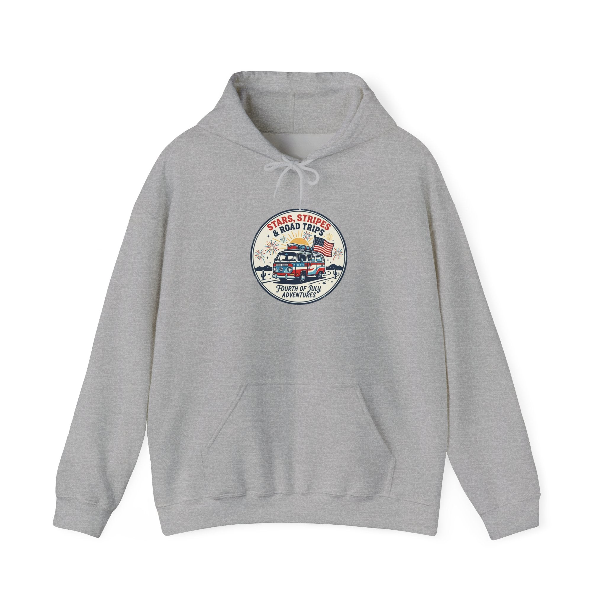 Vintage Stars and Stripes Road Trip Hoodie | Americana, retro red white blue