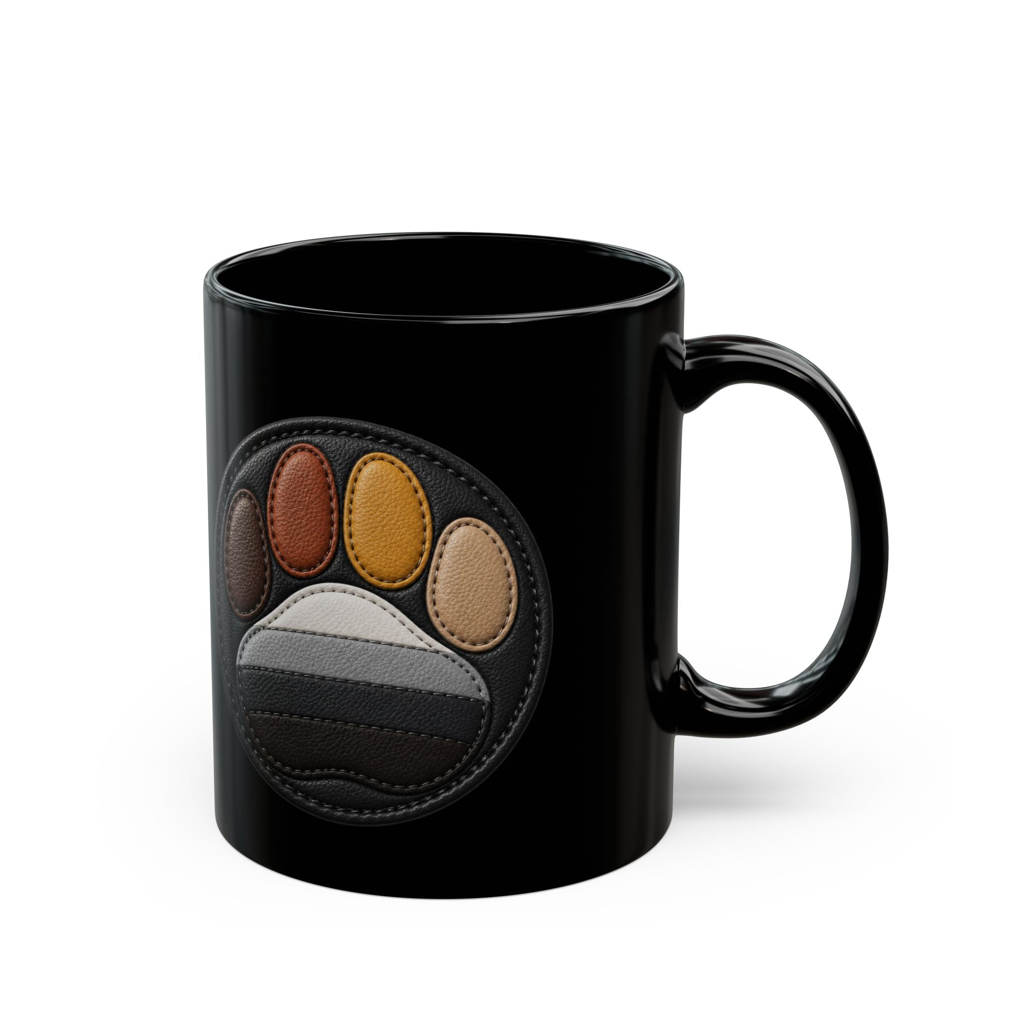 Black Mug — Leather Patch Paw Print Coffee Cup (11oz, 15oz)Bear Pride Coffee Mug.