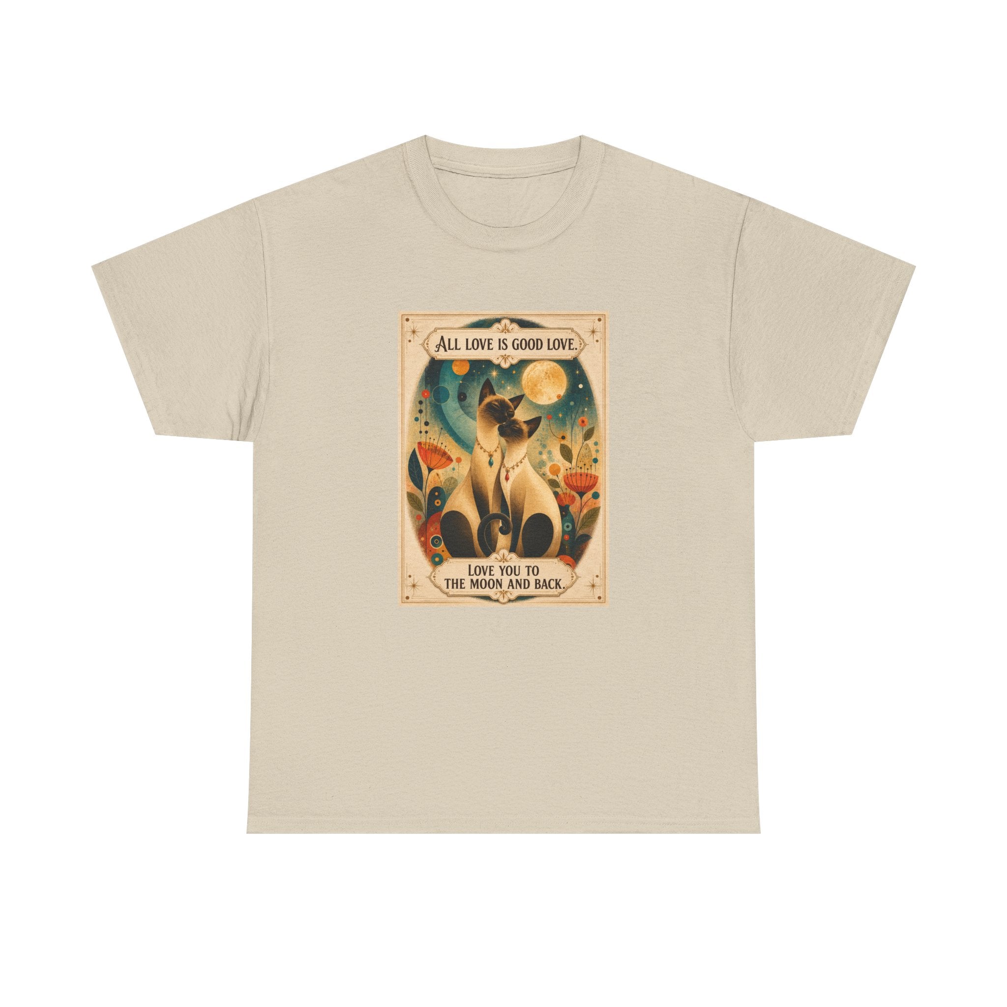 Cat Love Graphic Tee — "All Love is Good Love" Retro Pet Shirt. Siamese Cat Shirt.