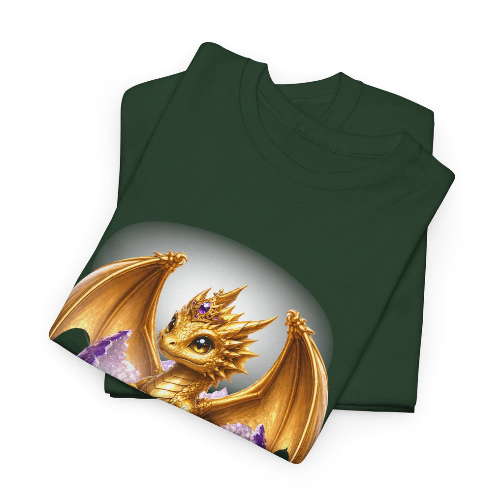 Golden Baby Dragon Tee — Cute Fantasy Dragon Shirt with Purple Egg
