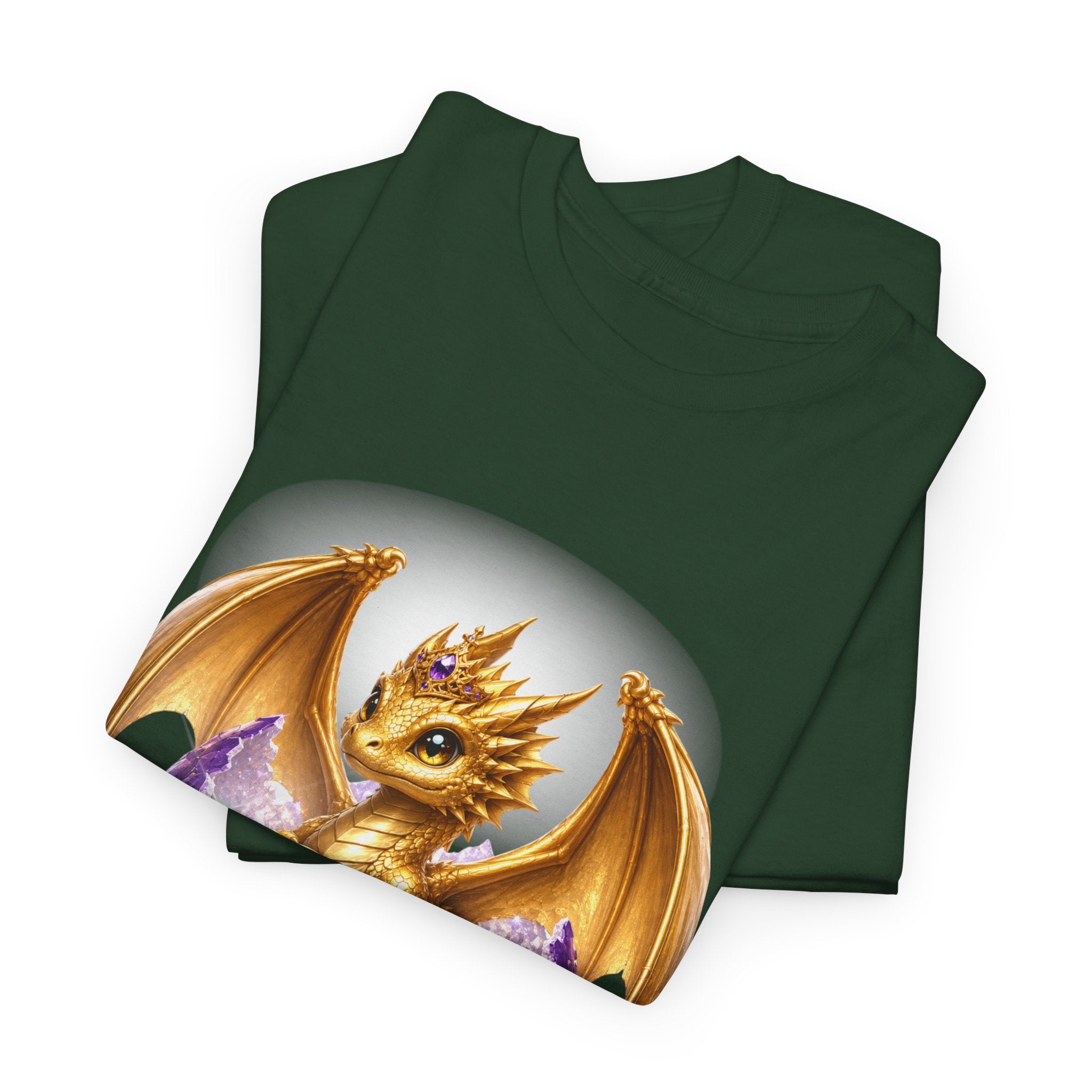 Golden Baby Dragon Tee — Cute Fantasy Dragon Shirt with Purple Egg