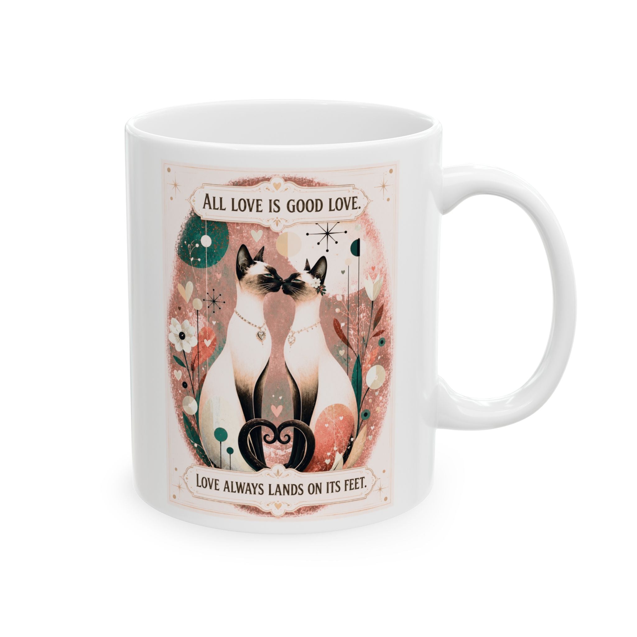 Floral Mama Ceramic Mug — 'Mama' Script Coffee Cup (11oz & 15oz) Siamese cat lovers