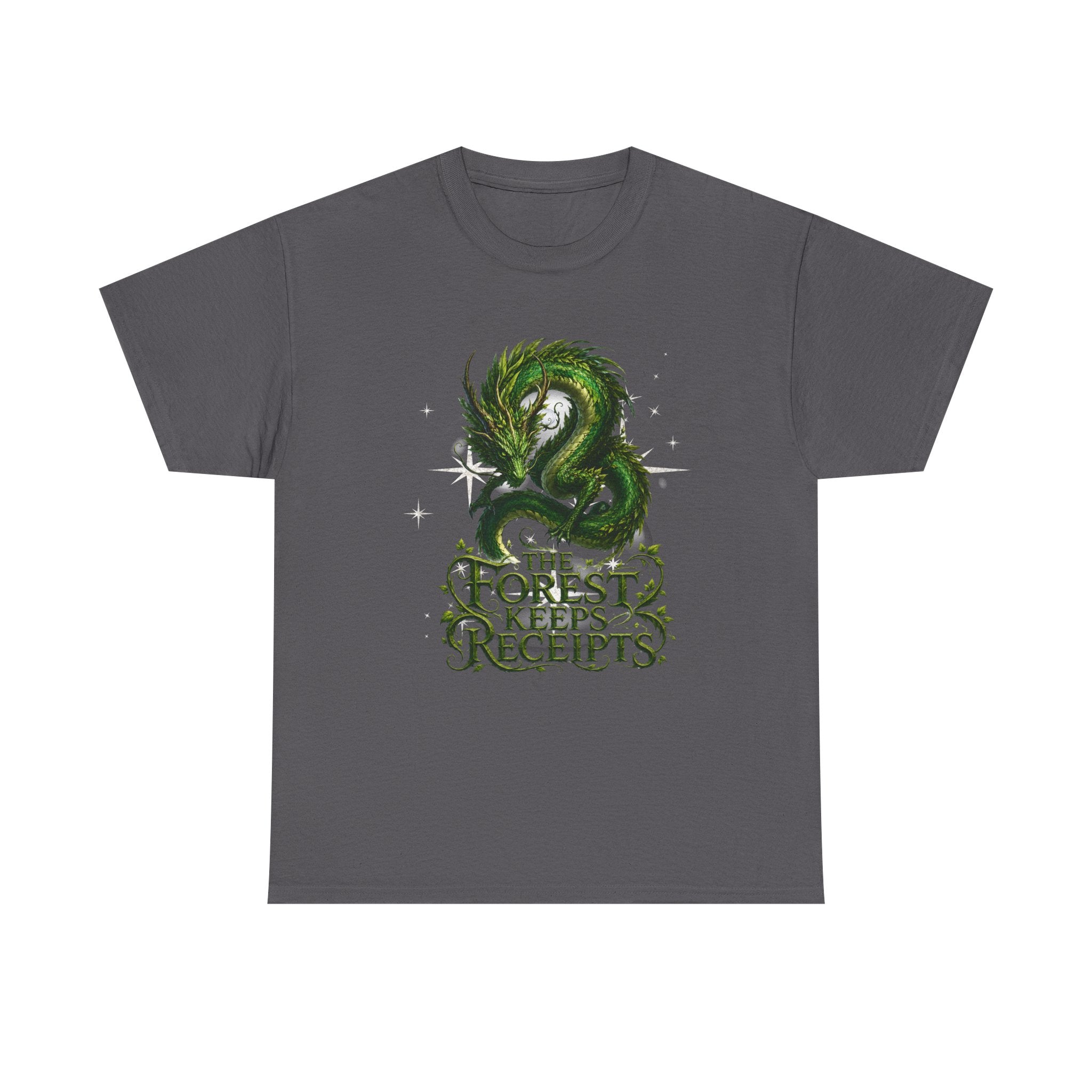 T-Shirt — "The Forest Keeps Receipts" Green Dragon Nature Graphic Tee