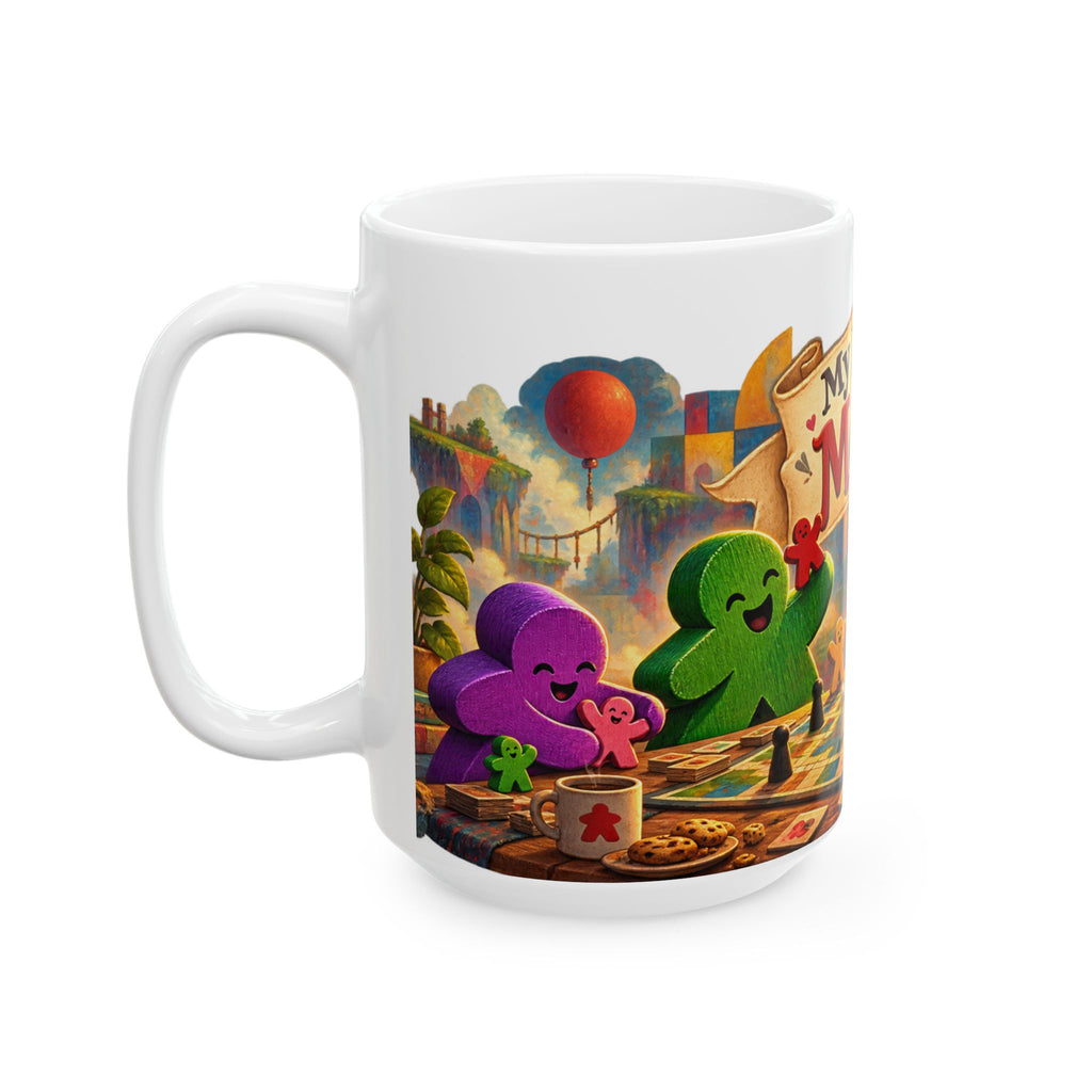 Board Game Meeples Ceramic Mug – "My Meeples Have Meeples" Coffee Cup (11oz/15oz)