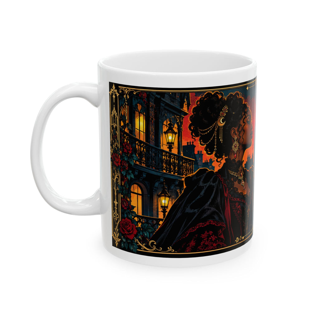 Rooted in Greatness Ceramic Mug — Rooted in Greatness Afrocentric Empowerment Mug. Inspirational Gothic Portrait Coffee Cup (11oz, 15oz)