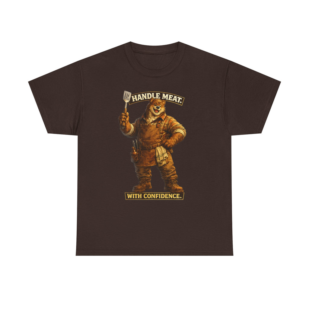 Bear Butcher Tee — "Handle Meat With Confidence" Graphic T-Shirt. Cheeky bear shirt. For the grill master in your life.