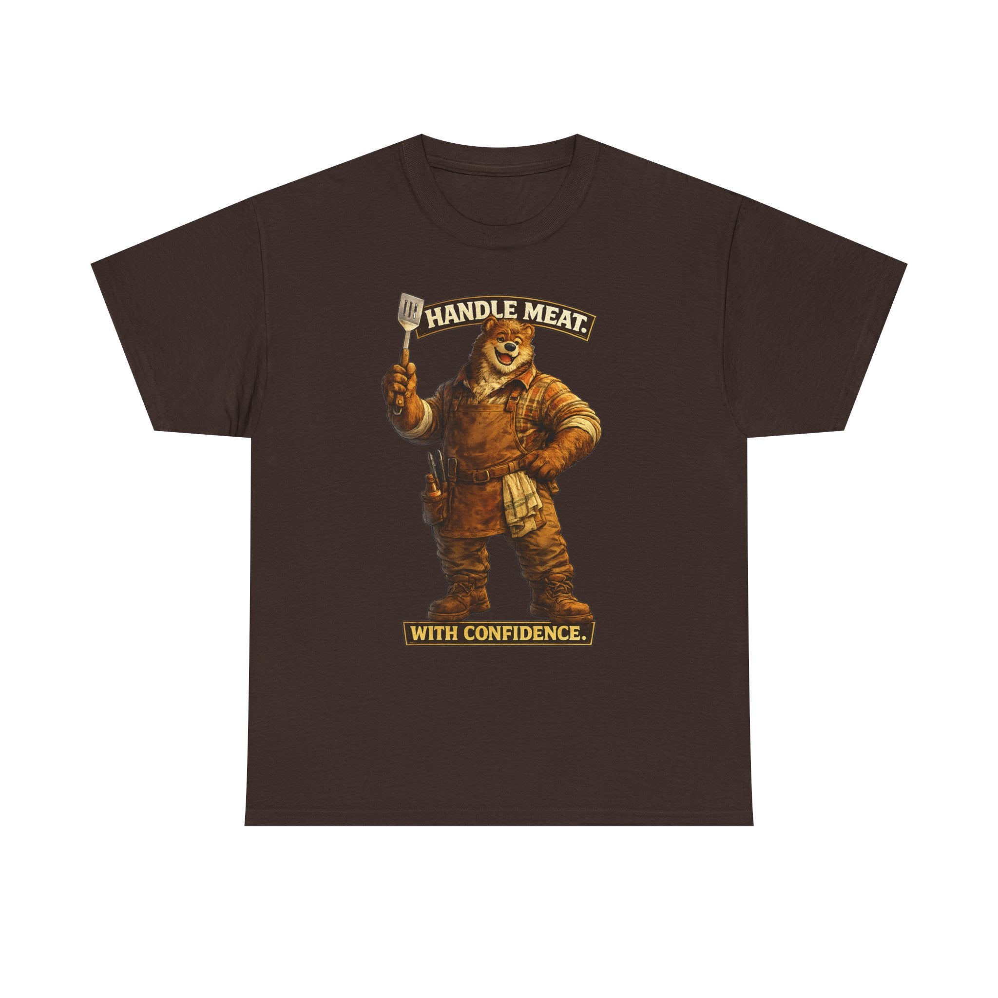 Bear Butcher Tee — "Handle Meat With Confidence" Graphic T-Shirt. Cheeky bear shirt. For the grill master in your life.