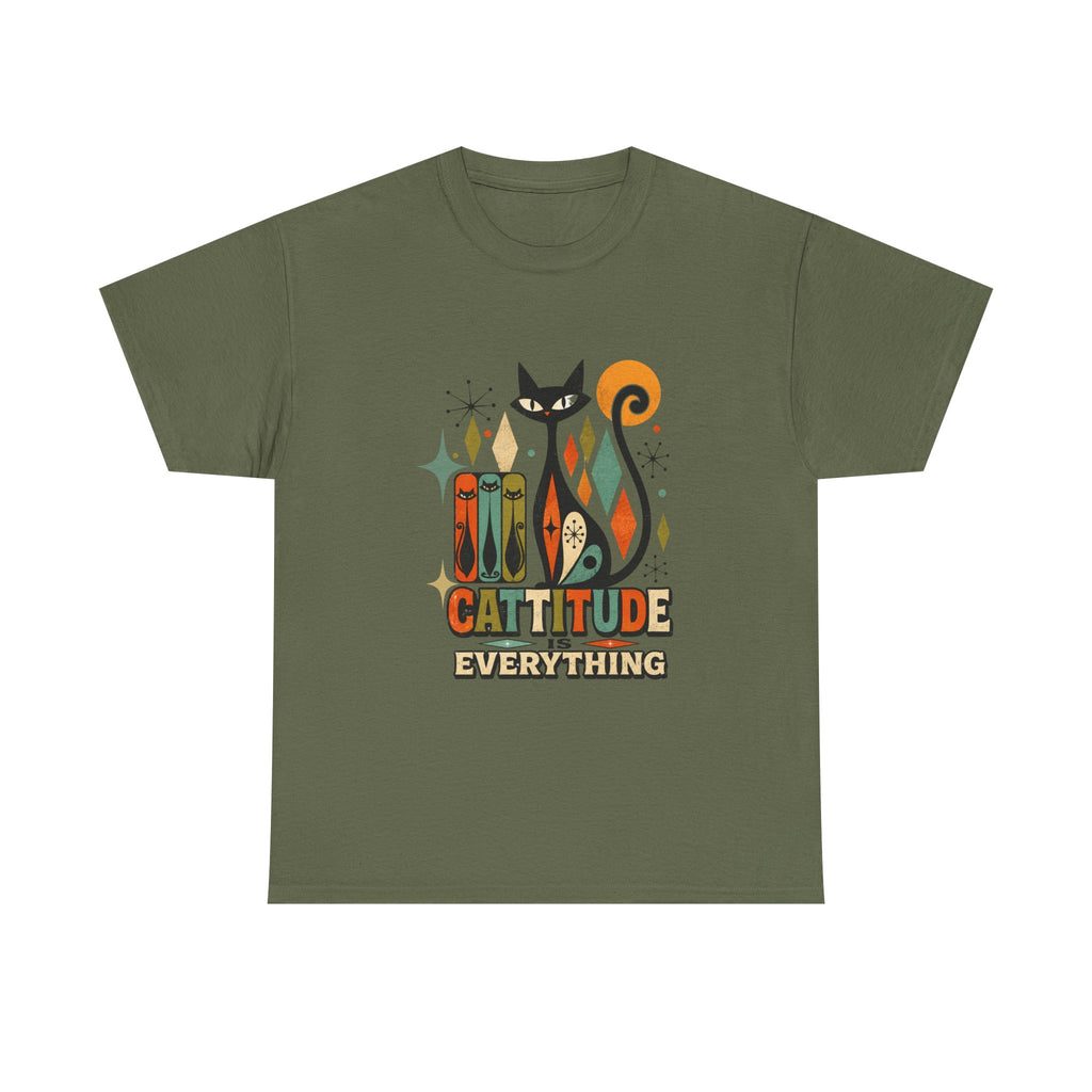 Cat T-Shirt — "Cattitude Over Everything" Retro Mid-Century Cat Tee