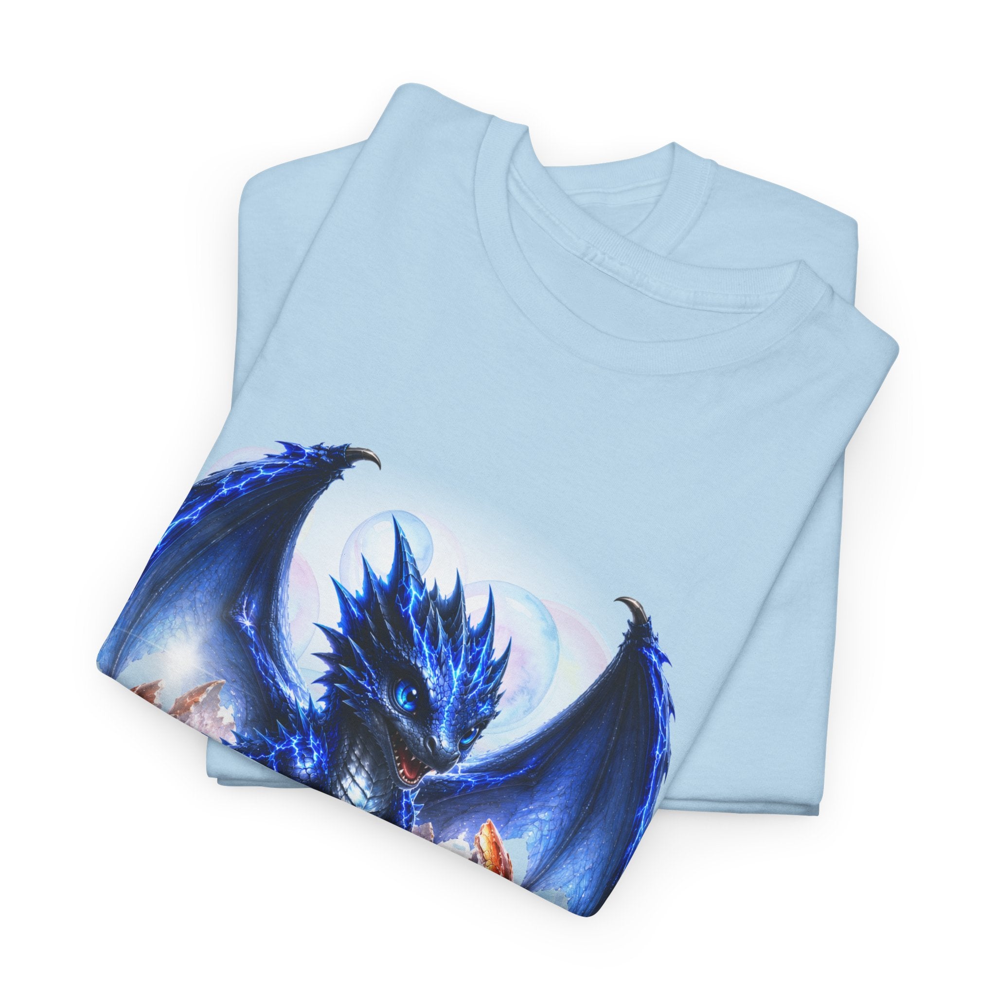 Blue Fire Dragon T-Shirt — Fantasy Dragon Graphic Tee, Blue Dragon. Best Dragon shirt. Blue Baby Dragon.