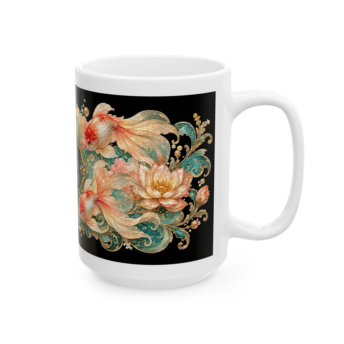 Memory: 3 Seconds, Regrets: 0 Ceramic Mug — Vintage Floral Koi Coffee Cup