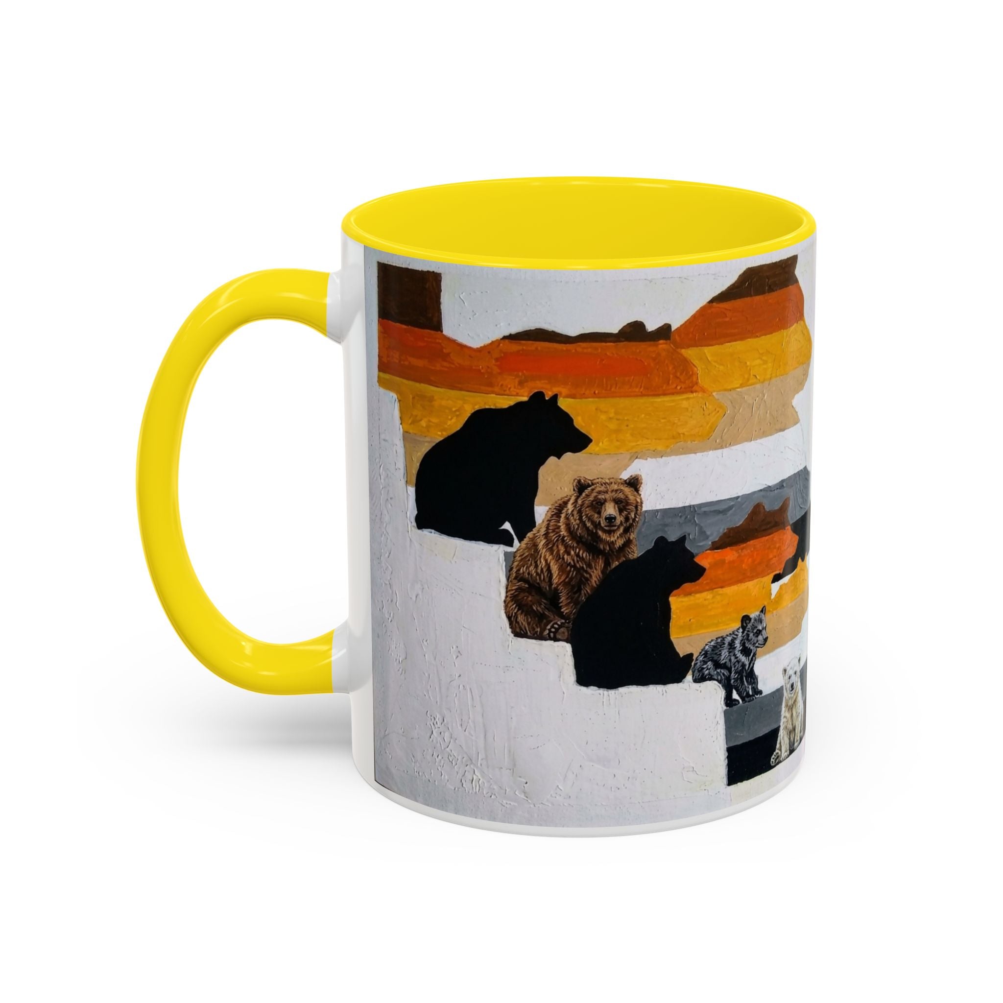 Bear Silhouette Accent Coffee Mug — Sunset Mountain Wildlife Design (11/15oz) Bear Pride. Leather man pride. Bears in leather.