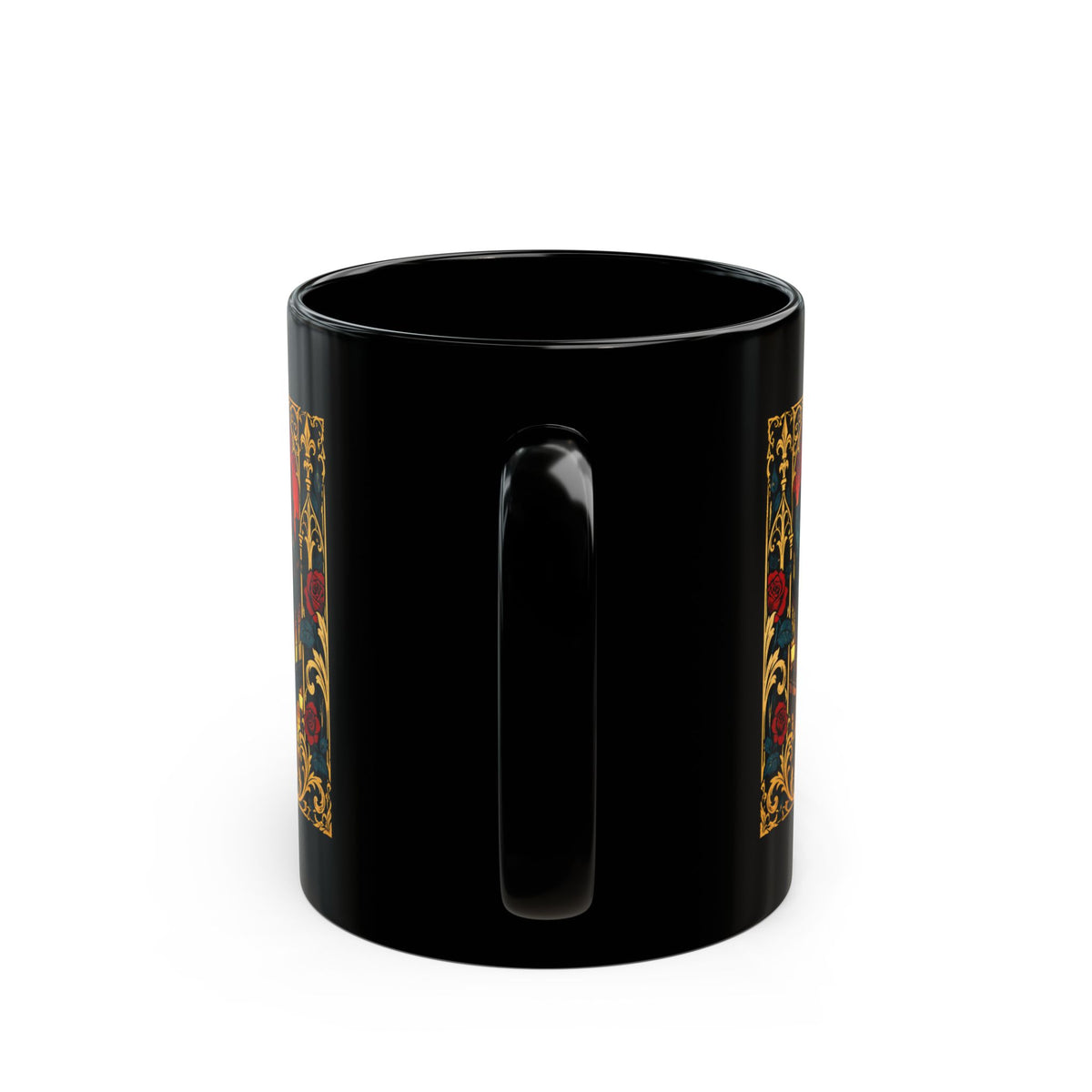 Crowned With Purpose Black Ceramic Mug — Rooted in Greatness Afrocentric Empowerment Mug Gothic Cityscape Coffee Cup (11oz/15oz)